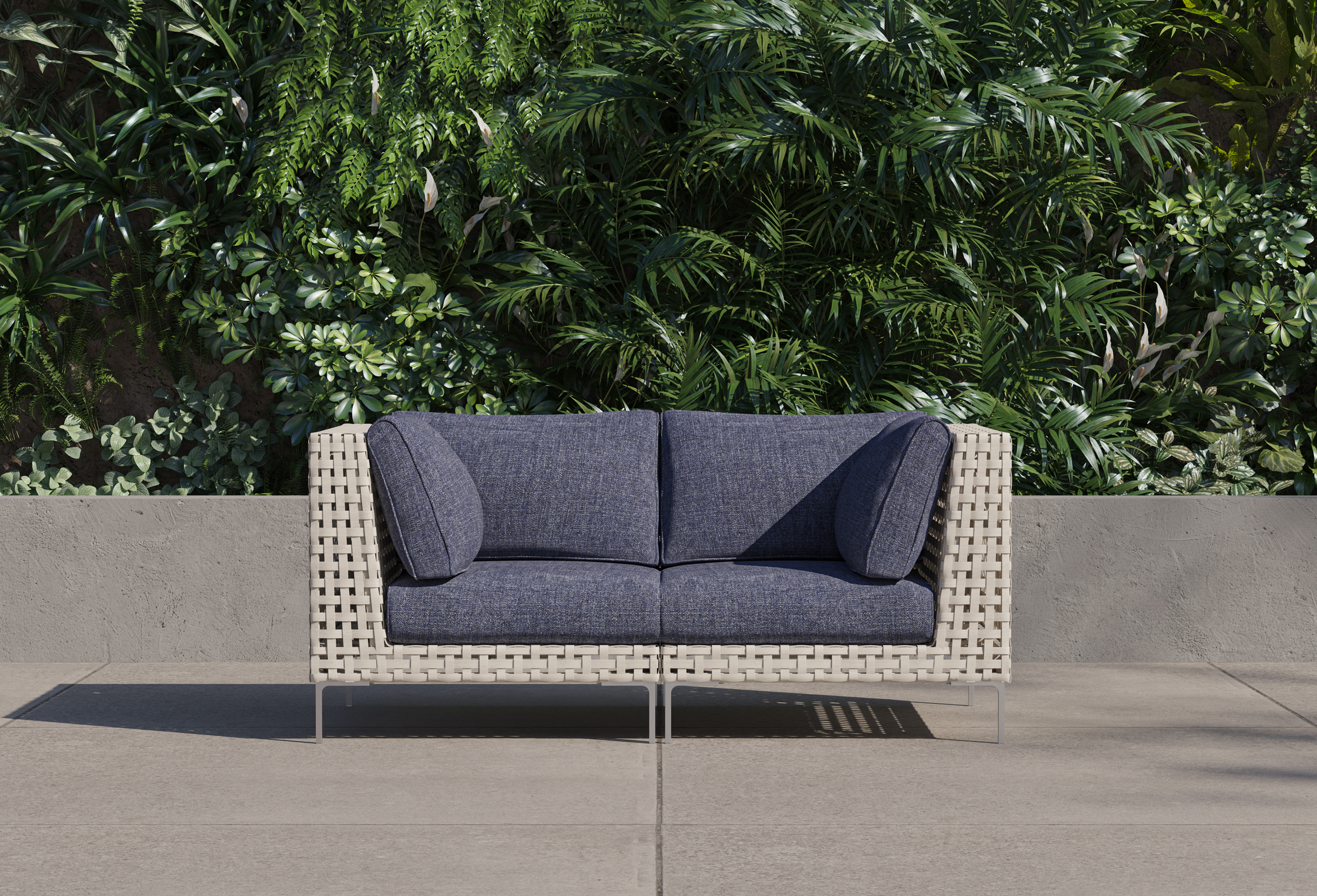 Open Weave Wicker Outdoor Loveseat #color_deep sea navy