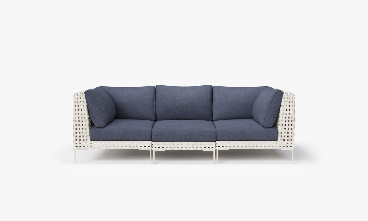 Open Weave Wicker Outdoor Sofa - 3 Seat in Deep Sea Navy #color_deep sea navy