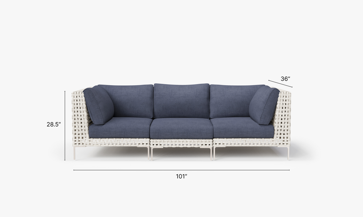 Open Weave Wicker Outdoor Sofa - 3 Seat in Deep Sea Navy #color_deep sea navy