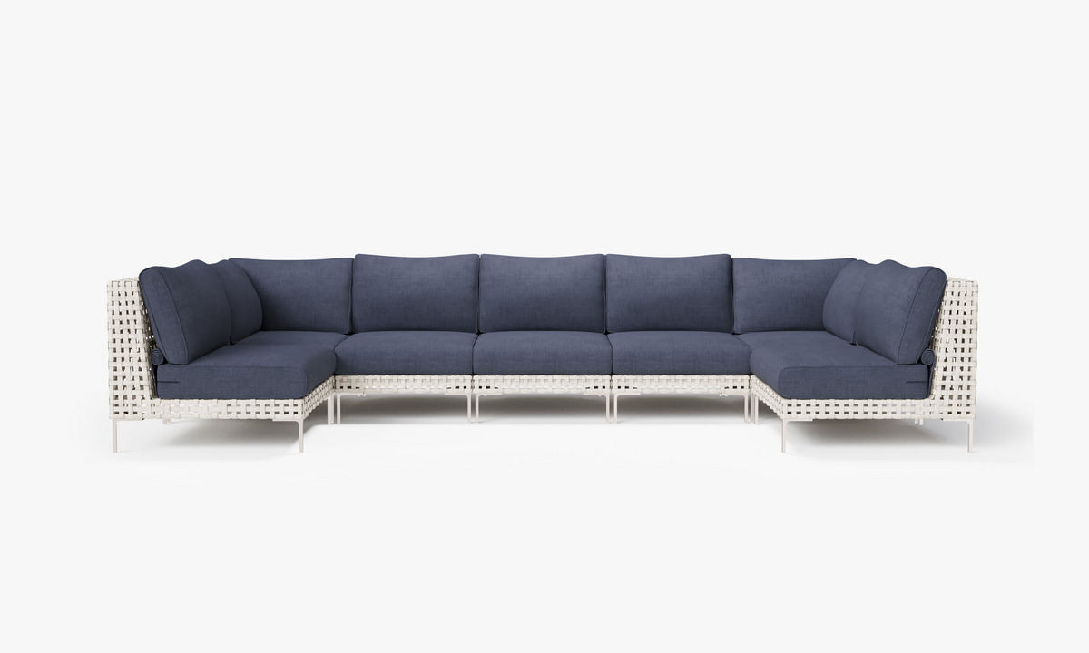 Open Weave Wicker U Sectional - 7 Seat in Deep Sea Navy #color_deep sea navy