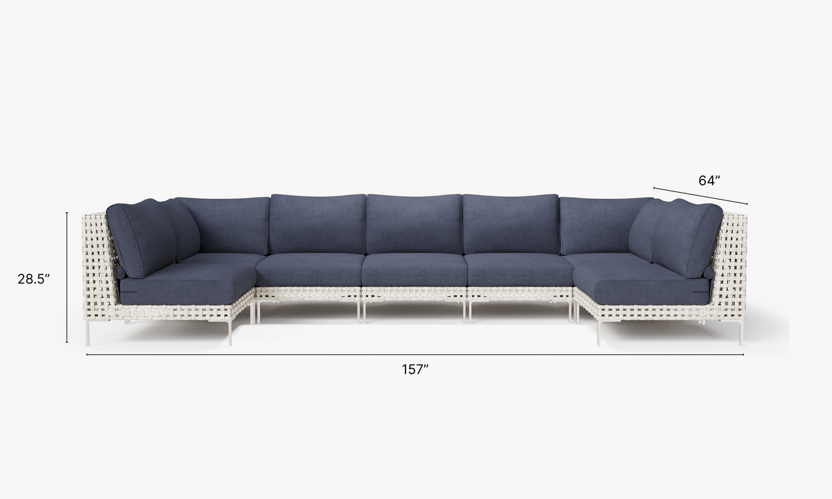Open Weave Wicker U Sectional - 7 Seat in Deep Sea Navy #color_deep sea navy