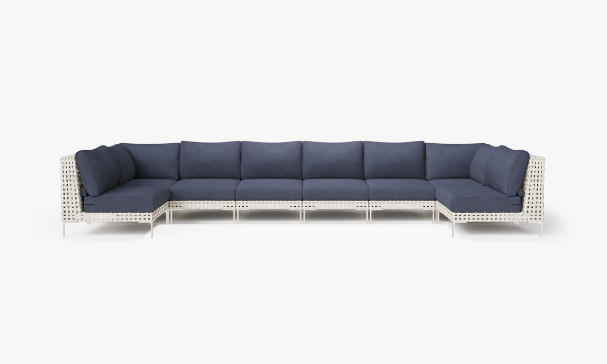 Open Weave Wicker U Sectional - 8 Seat in Deep Sea Navy #color_deep sea navy