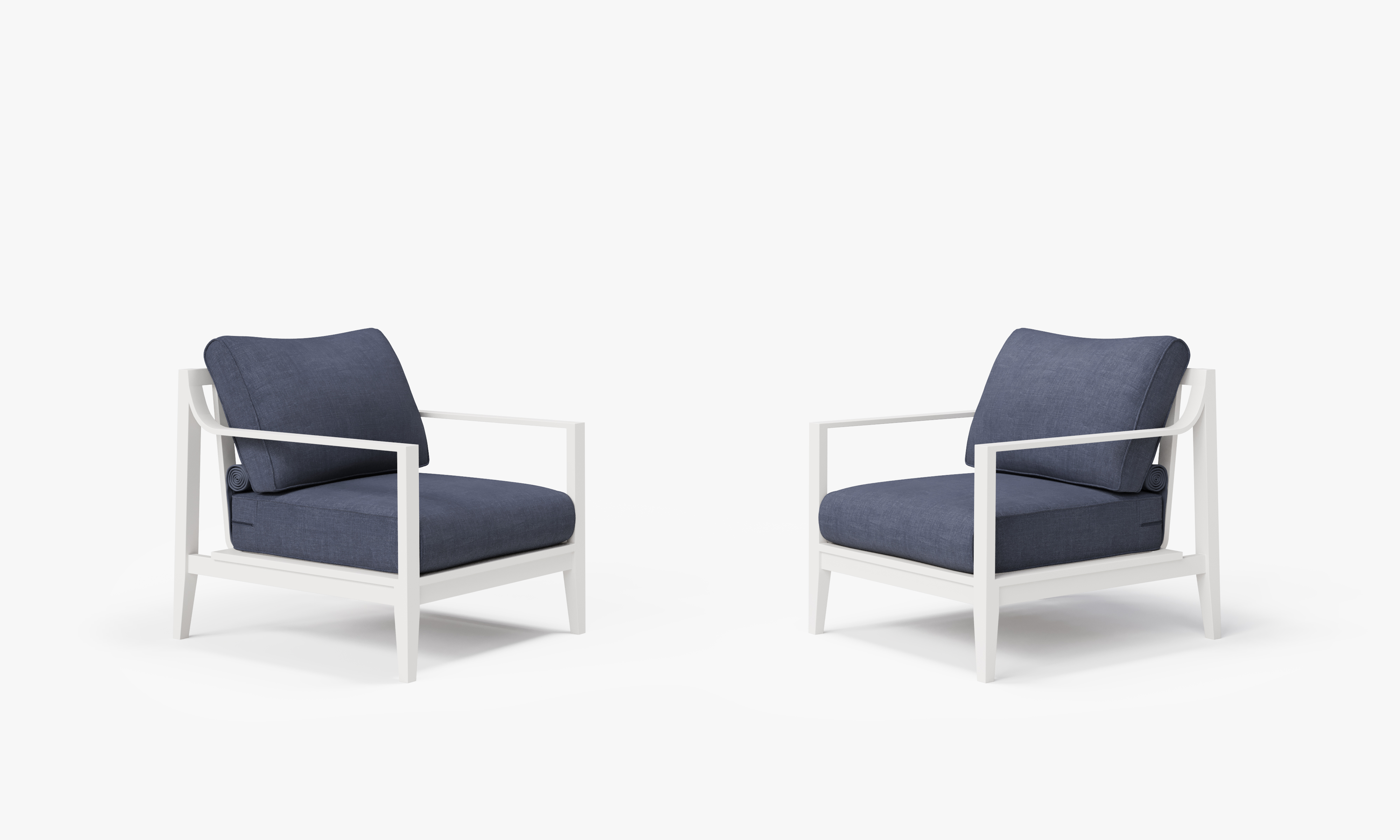 White Aluminum Outdoor Armchair Conversation Set, front. Comfortable, durable, and weather resistant outdoor seating with memory foam. #color_deep sea navy