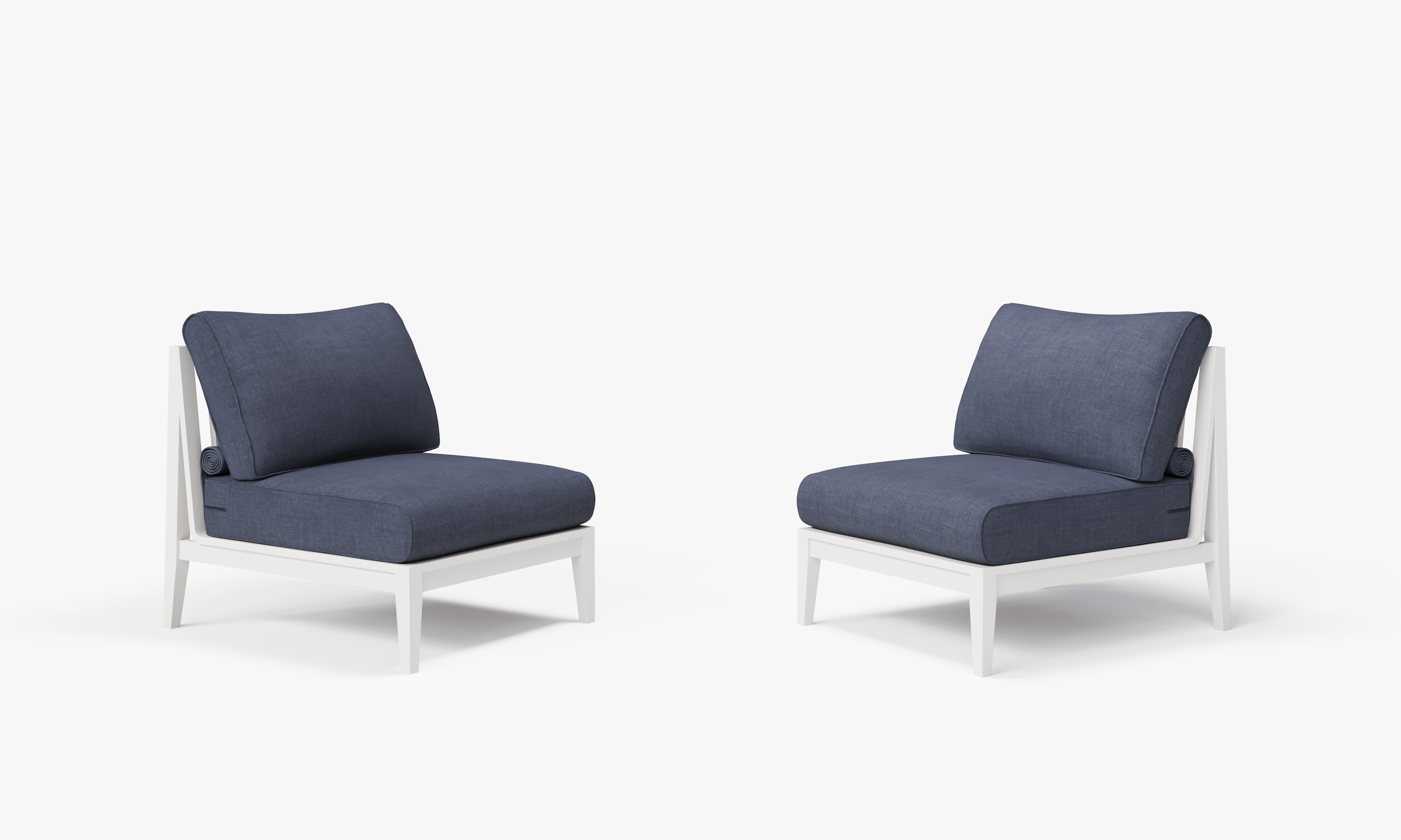 White Aluminum Outdoor Armless Chair Conversation Set, front. Comfortable, durable, and weather resistant outdoor seating with memory foam. #color_deep sea navy