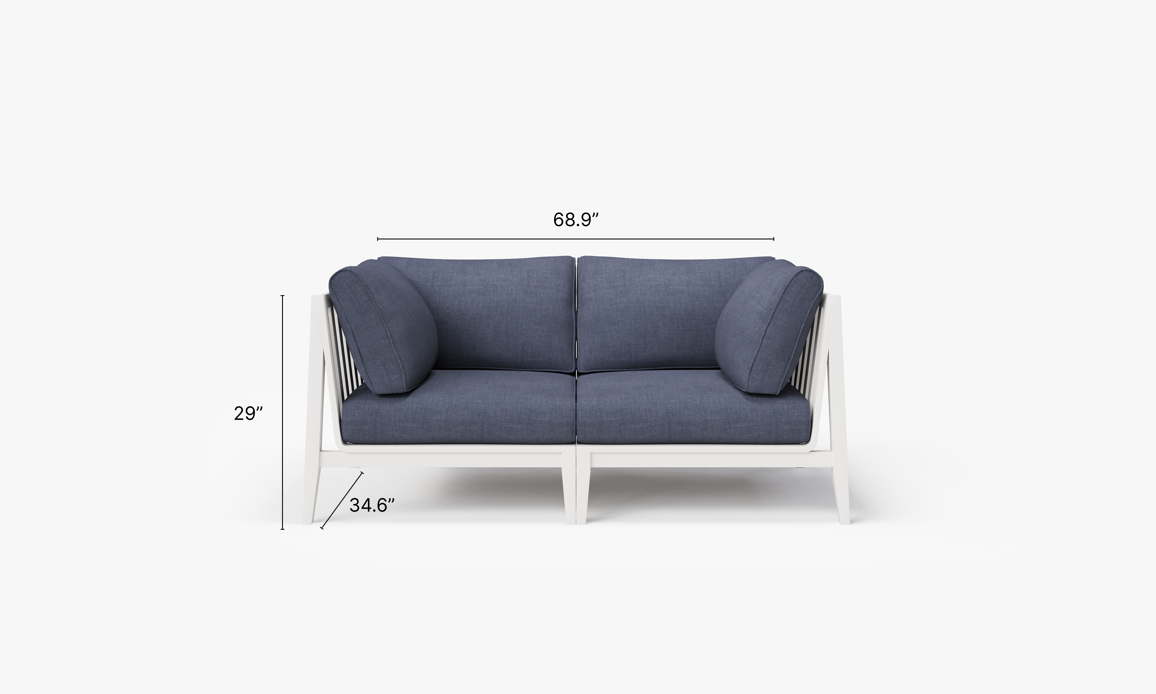 White Aluminum Outdoor Loveseat dimensions in inches, also listed under Dimensions and Weights. #color_deep sea navy