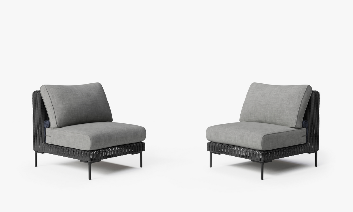 Black Wicker Outdoor Armless Chair Conversation Set, front. Comfortable, durable, and weather resistant outdoor seating with memory foam. #color_pacific fog gray