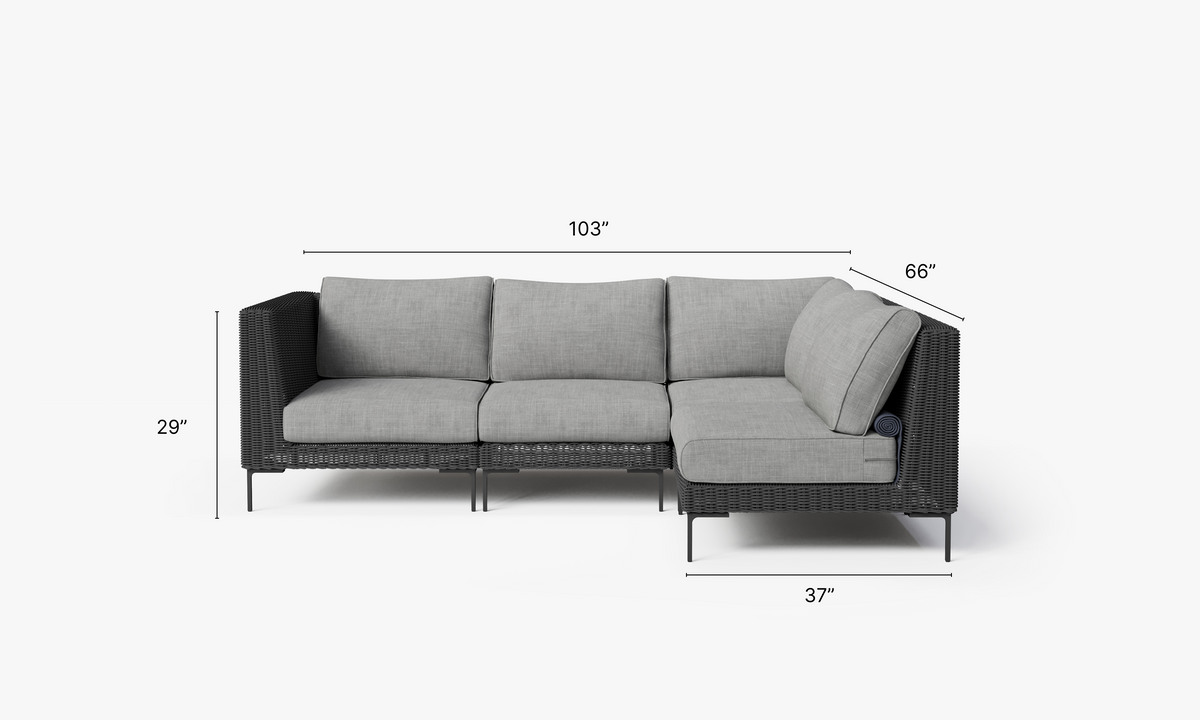 Black Wicker Outdoor L Sectional - 4 Seat #color_pacific fog gray