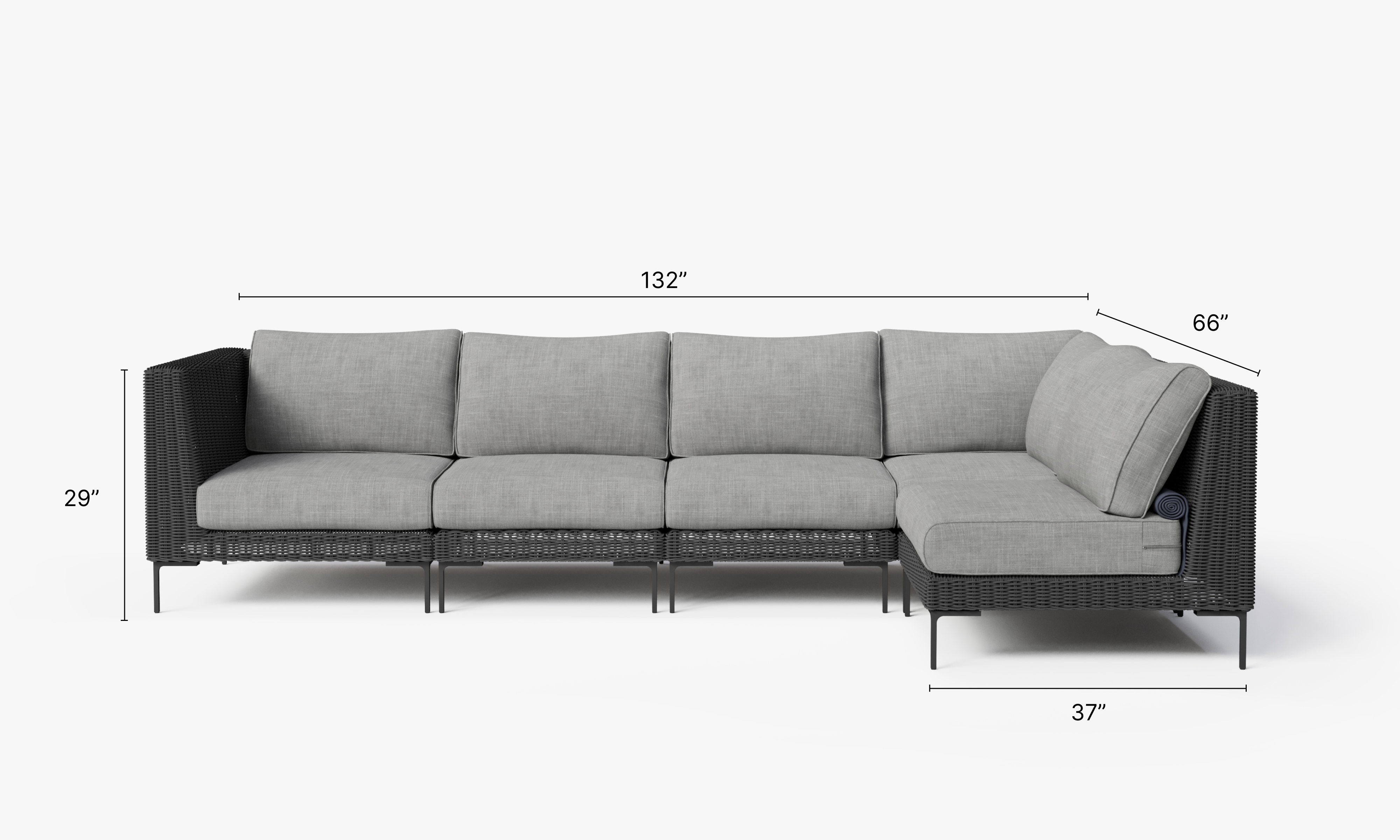 Black Wicker Outdoor L Sectional - 5 Seat #color_pacific fog gray
