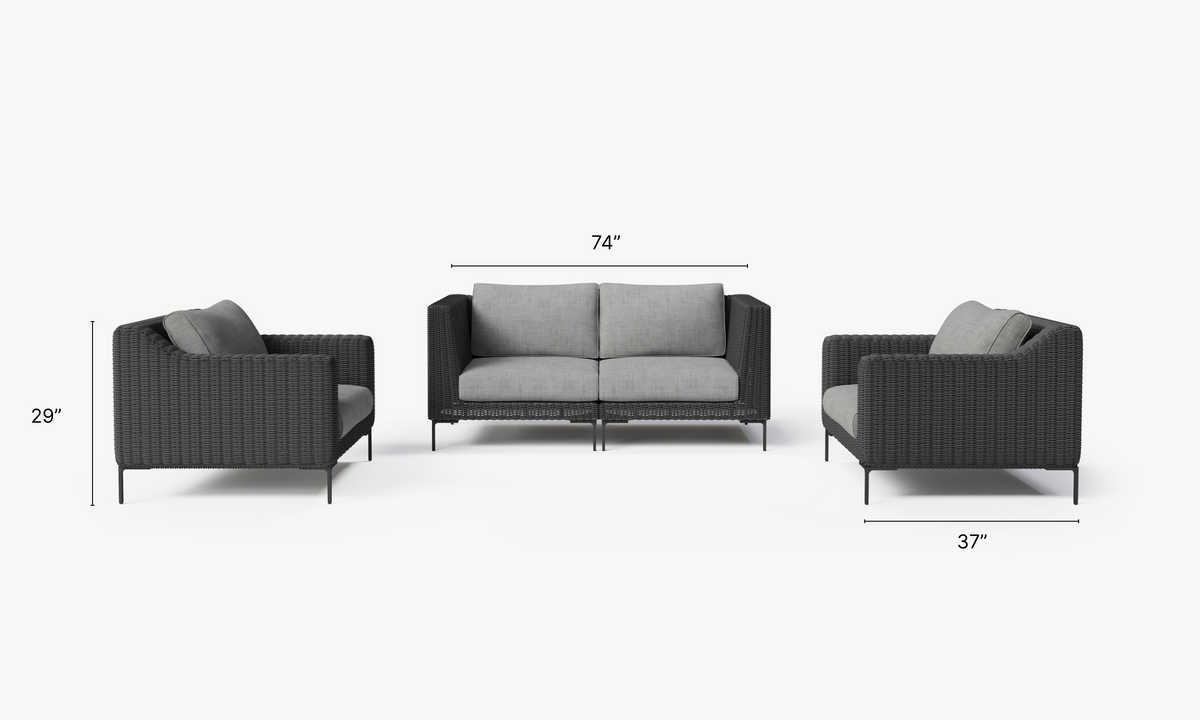 Black Wicker Outdoor Loveseat with Armchairs - 4 Seat #color_pacific fog gray