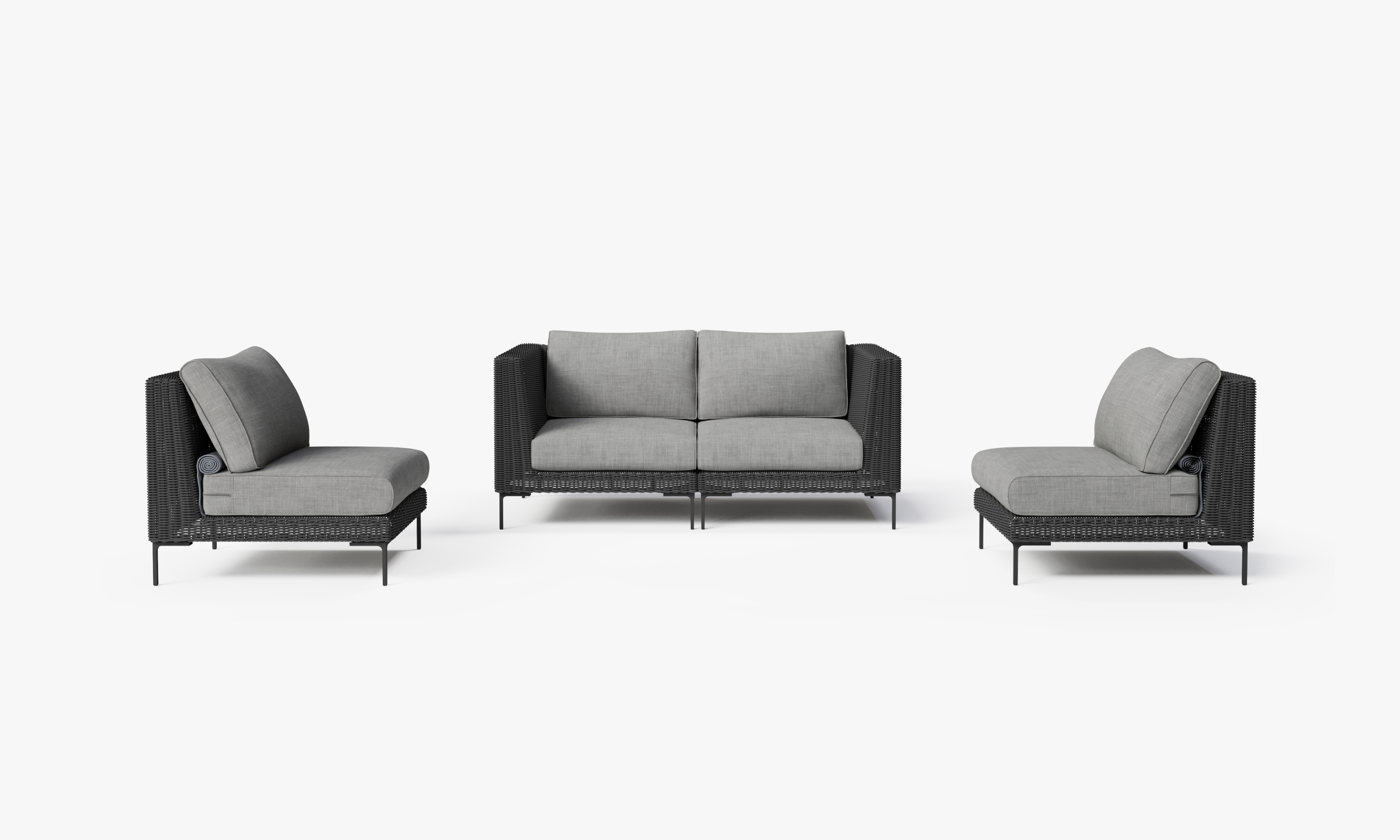Black Wicker Outdoor Loveseat with Armless Chairs - 4 Seat, front. Comfortable, durable, and weather resistant outdoor seating with memory foam. #color_pacific fog gray