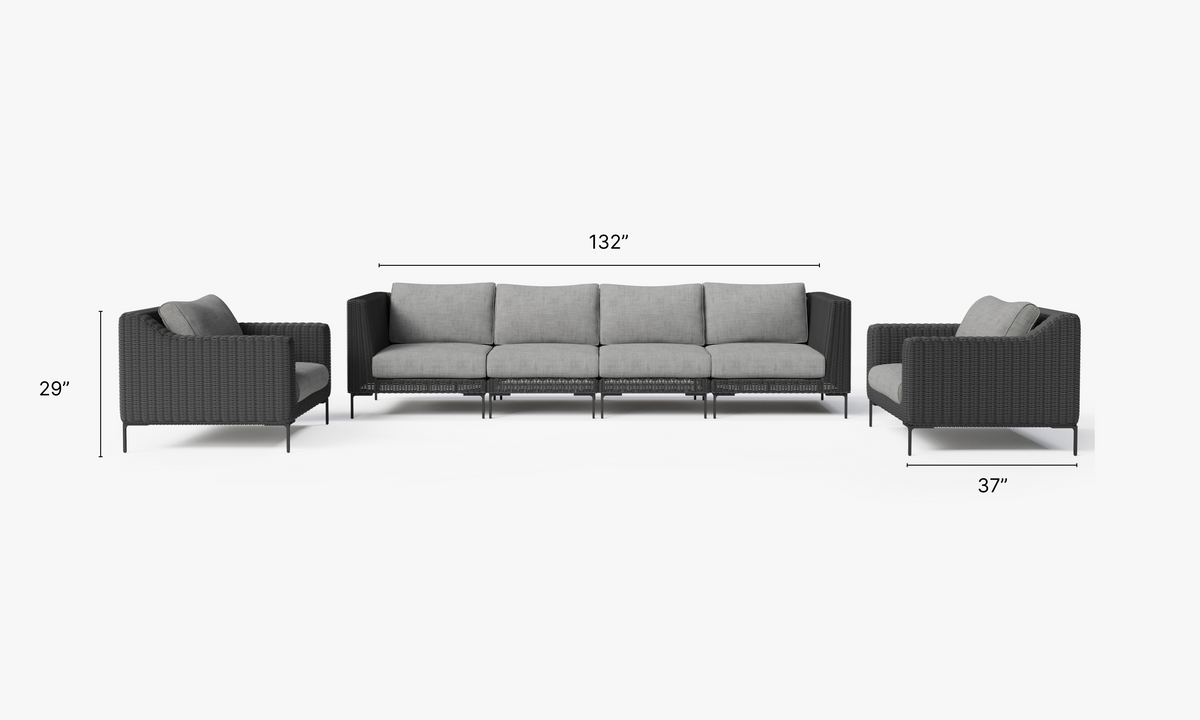 Black Wicker Outdoor Sofa with Armchairs - 6 Seat #color_pacific fog gray