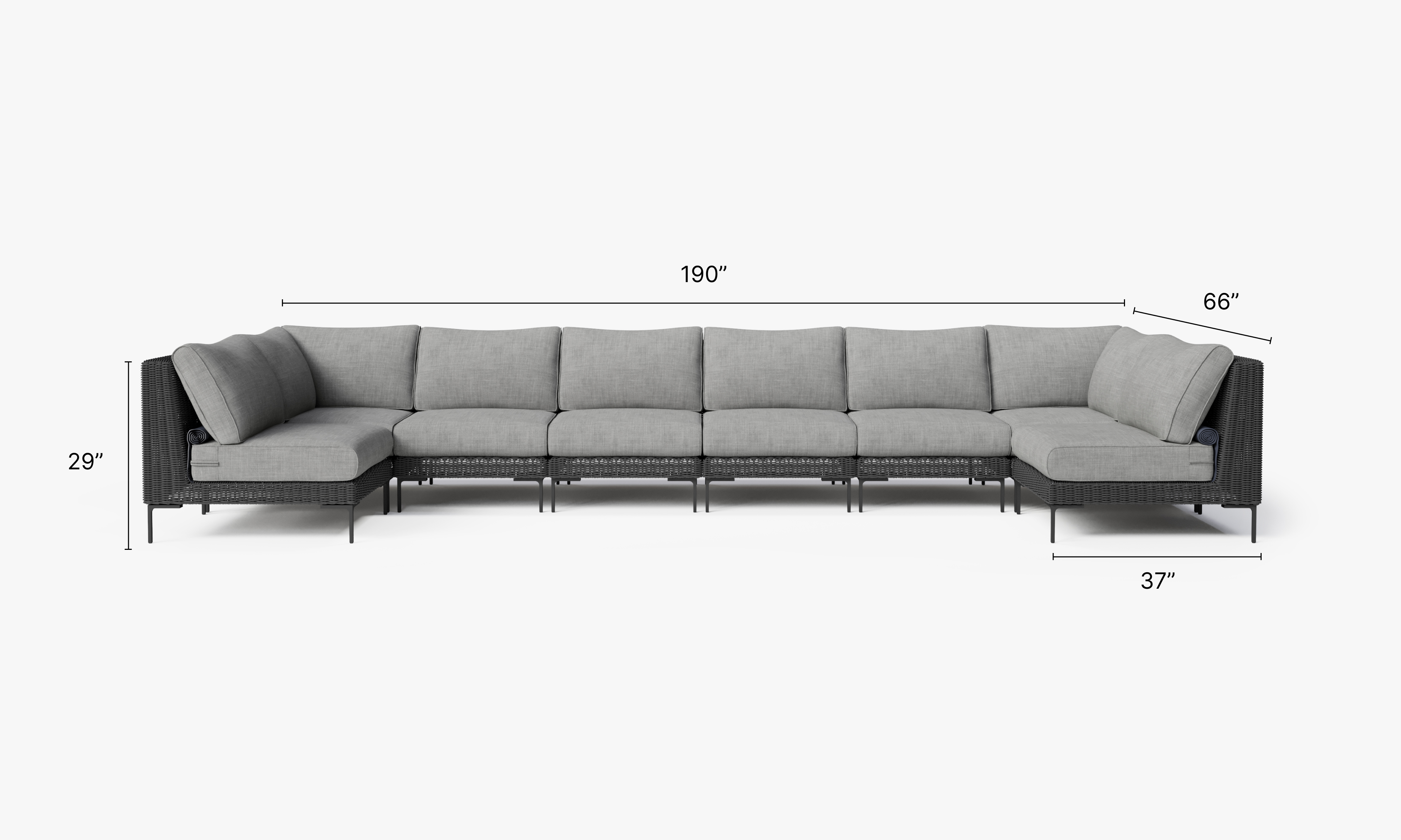 Black Wicker Outdoor U Sectional - 8 Seat #color_pacific fog gray