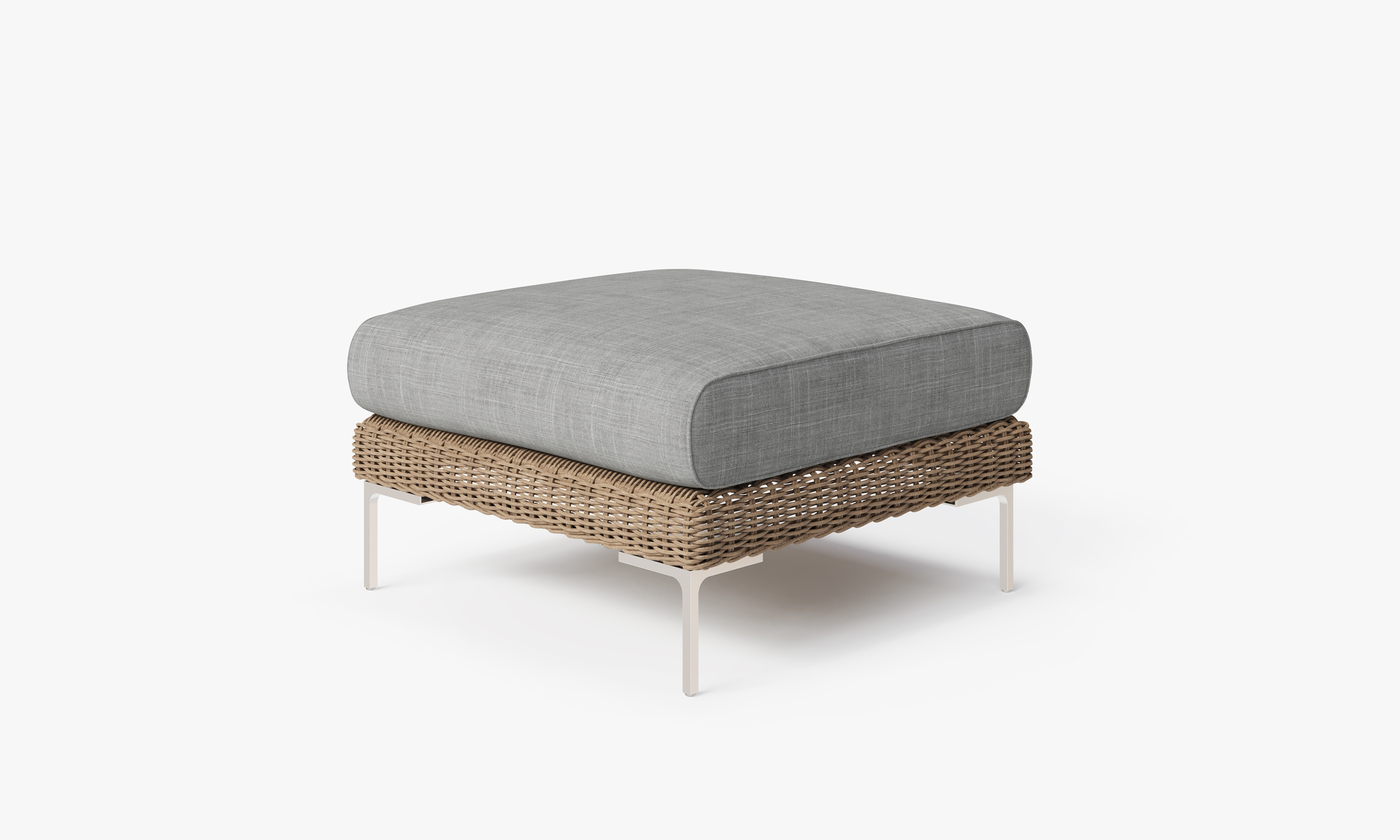 Brown Wicker Outdoor Ottoman, front. Comfortable, durable, and weather resistant outdoor seating with memory foam. #color_pacific fog gray