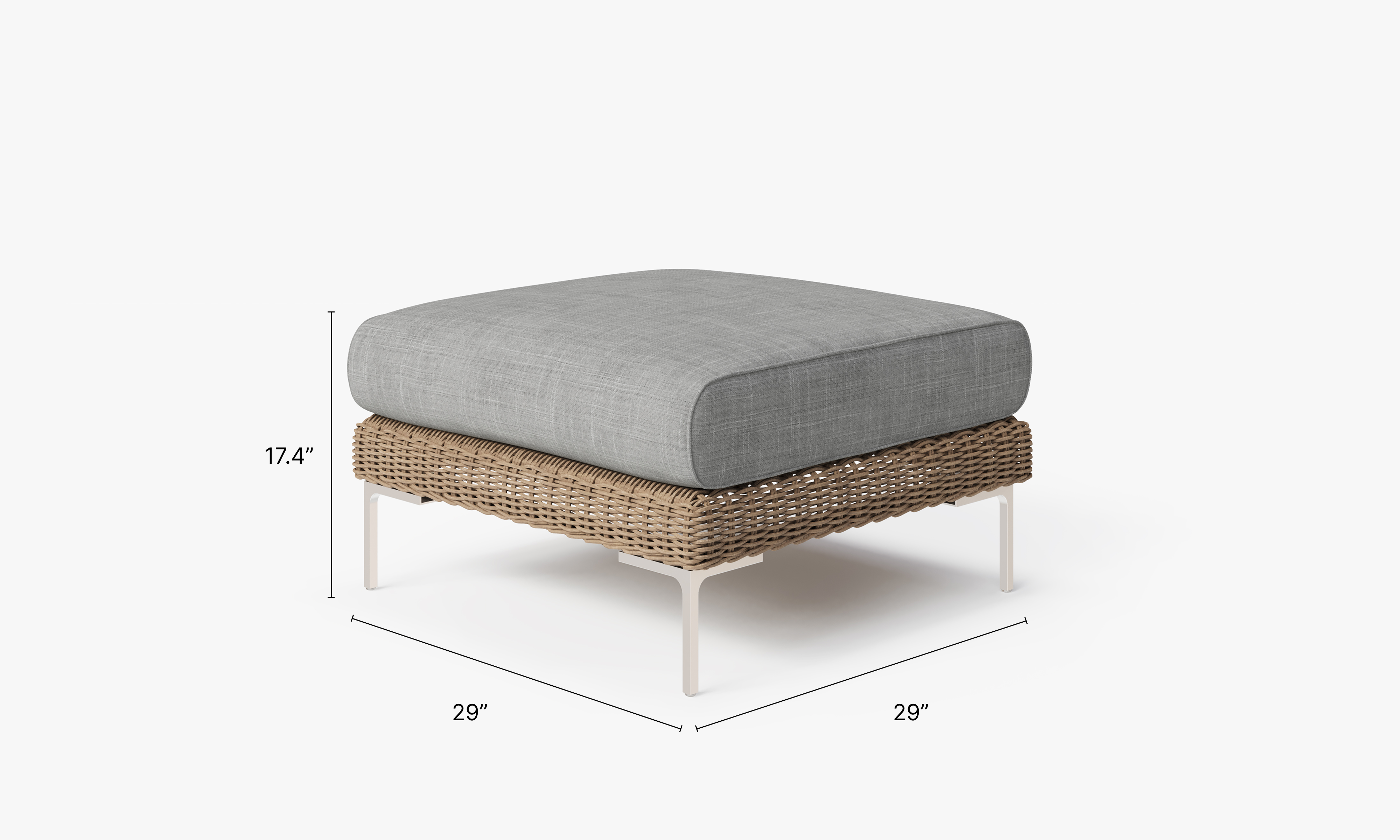 Brown Wicker Outdoor Ottoman dimensions in inches, also listed under Dimensions and Weights. #color_pacific fog gray