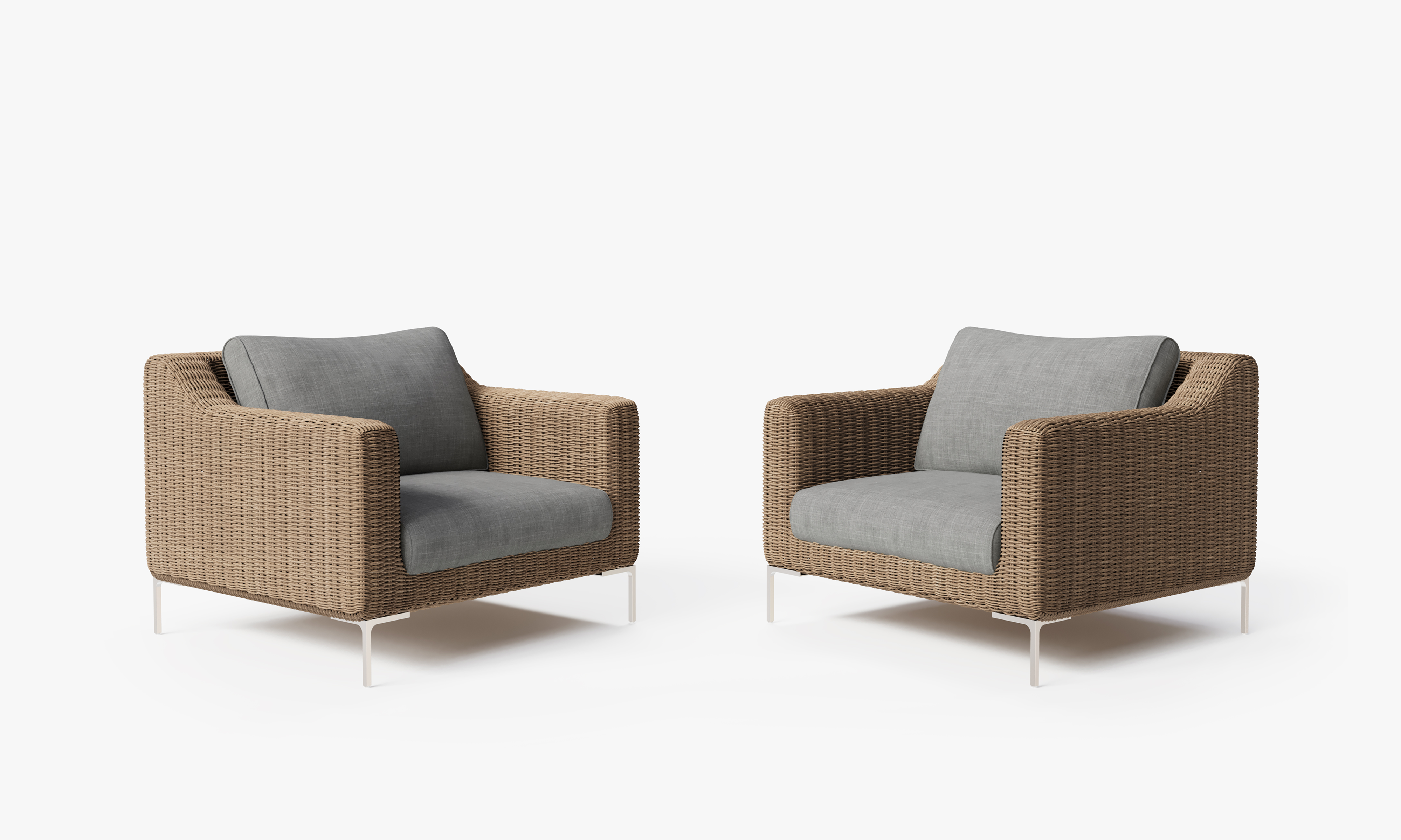 Brown Wicker Outdoor Armchair Conversation Set, front. Comfortable, durable, and weather resistant outdoor seating with memory foam. #color_pacific fog gray