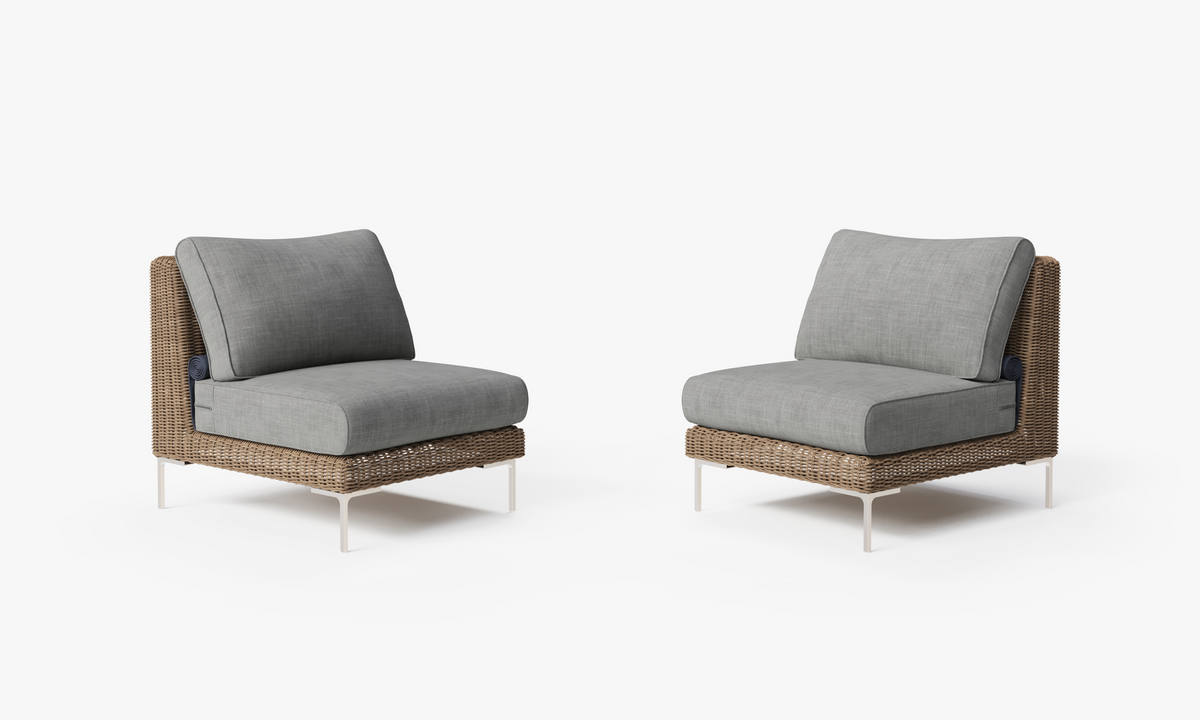Brown Wicker Outdoor Armless Chair Conversation Set, front. Comfortable, durable, and weather resistant outdoor seating with memory foam. #color_pacific fog gray