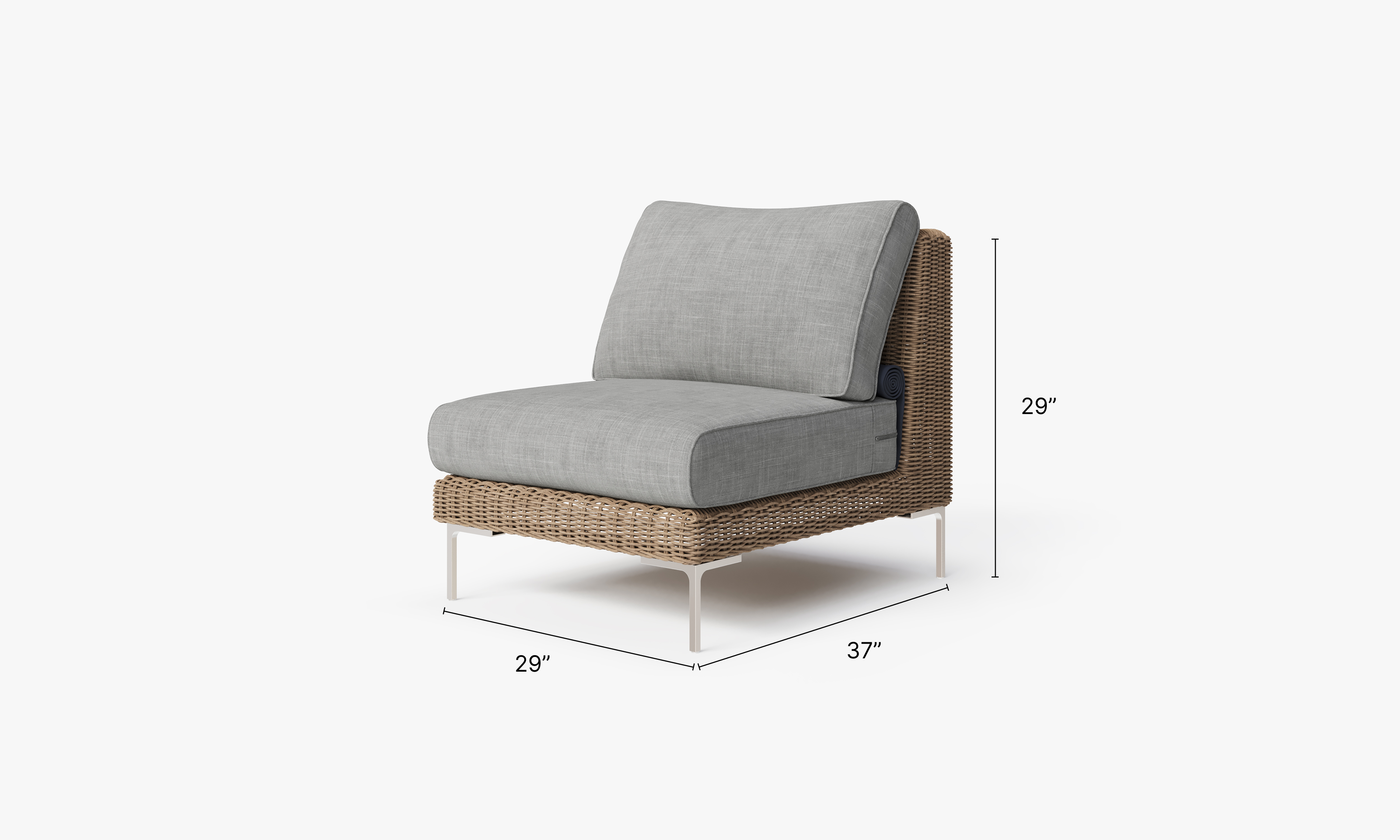 Brown Wicker Outdoor Armless Chair dimensions in inches, also listed under Dimensions and Weights. #color_pacific fog gray