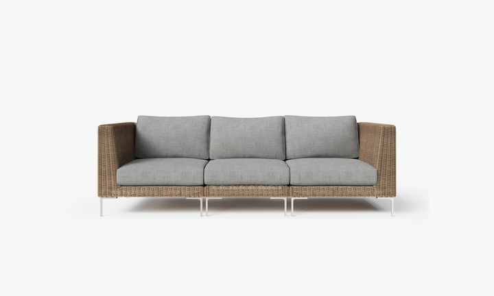Handwoven Brown Wicker Outdoor Sofa — 3 Seat