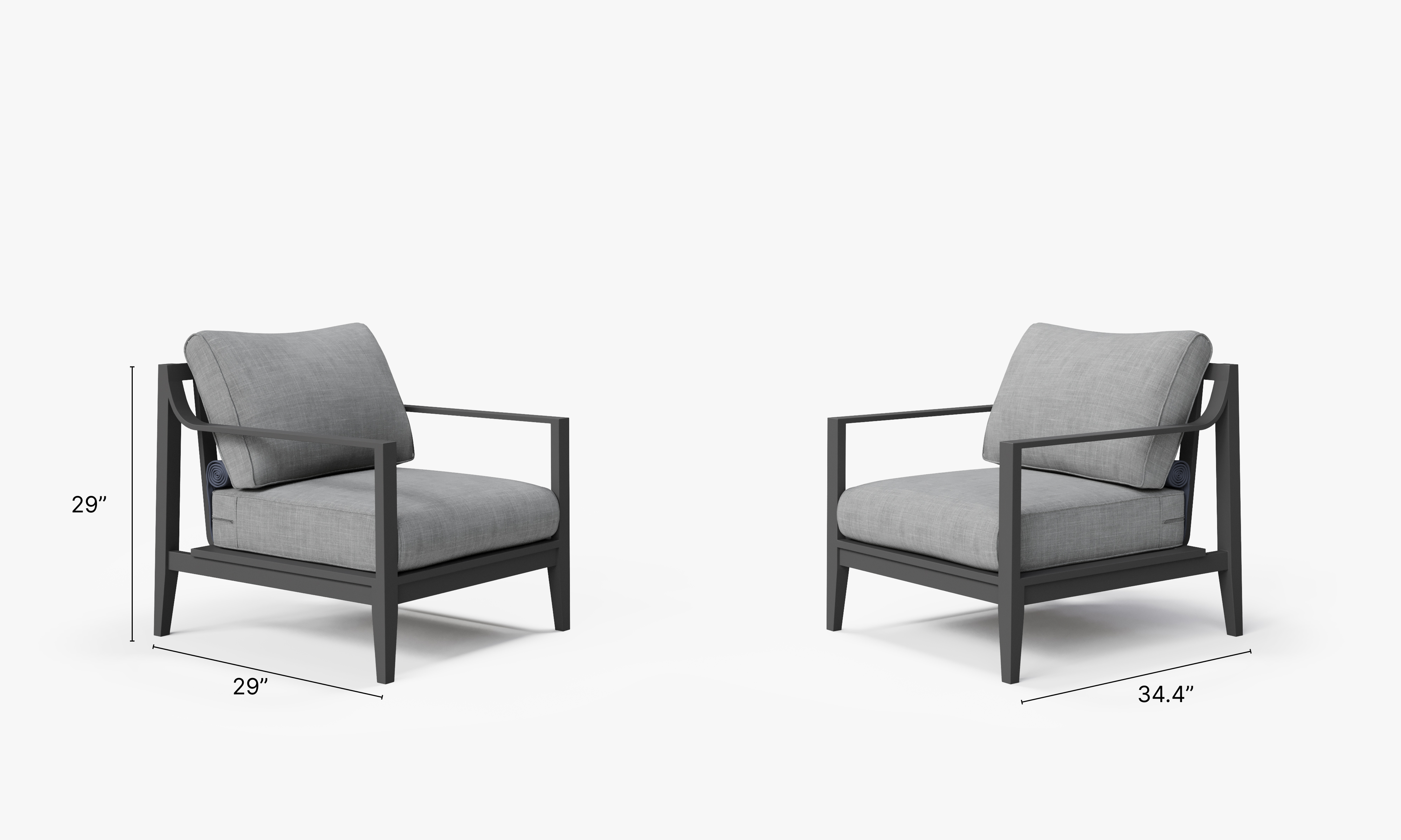 Charcoal Aluminum Outdoor Armchair Conversation Set dimensions in inches, also listed under Dimensions and Weights. #color_pacific fog gray