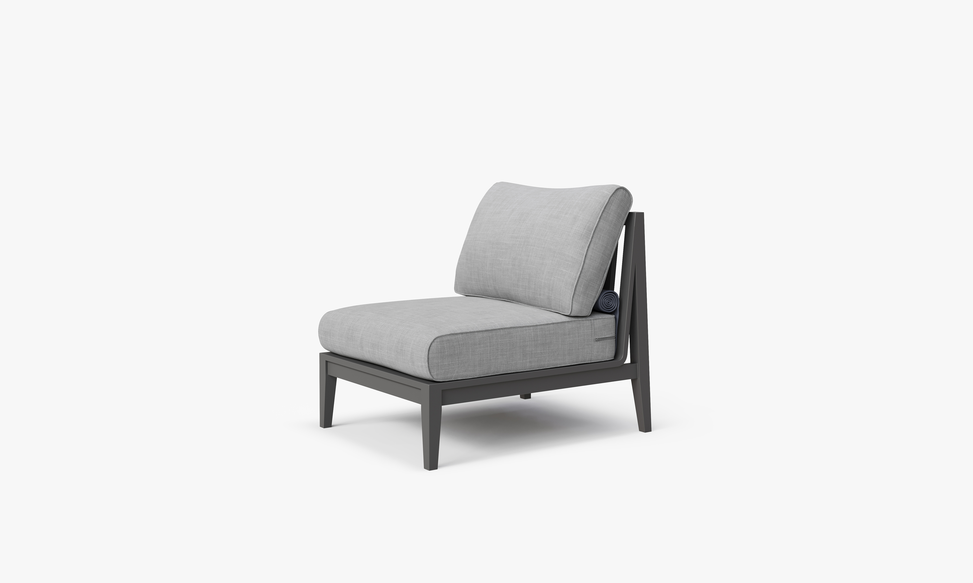 Charcoal Aluminum Outdoor Armless Chair, front. Comfortable, durable, and weather resistant outdoor seating with memory foam. #color_pacific fog gray