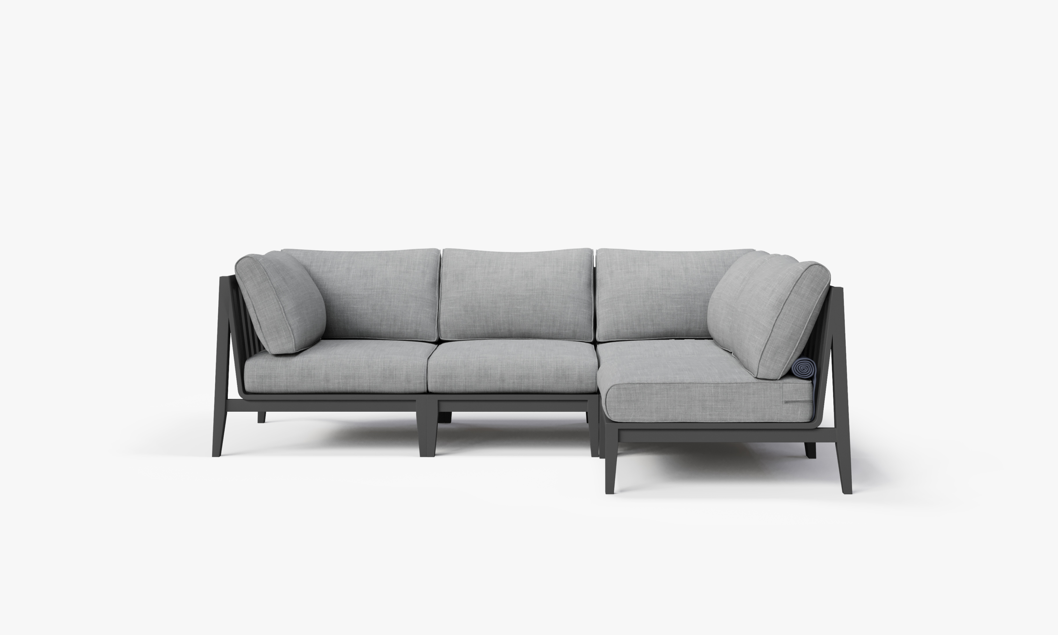 Charcoal Aluminum Outdoor L Sectional - 4 Seat, front. Comfortable, durable, and weather resistant outdoor seating with memory foam. #color_pacific fog gray