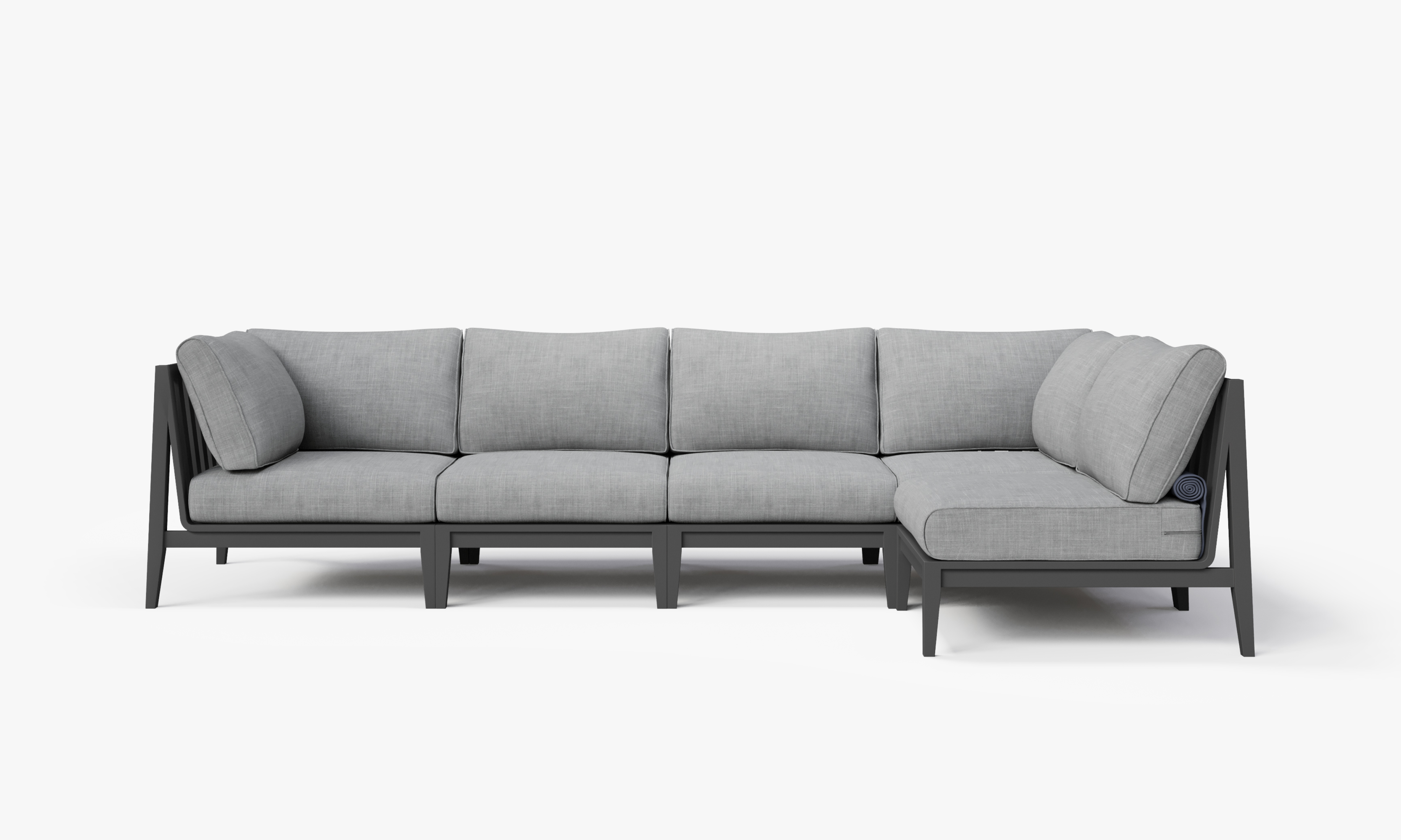 Charcoal Aluminum Outdoor L Sectional - 5 Seat, front. Comfortable, durable, and weather resistant outdoor seating with memory foam. #color_pacific fog gray