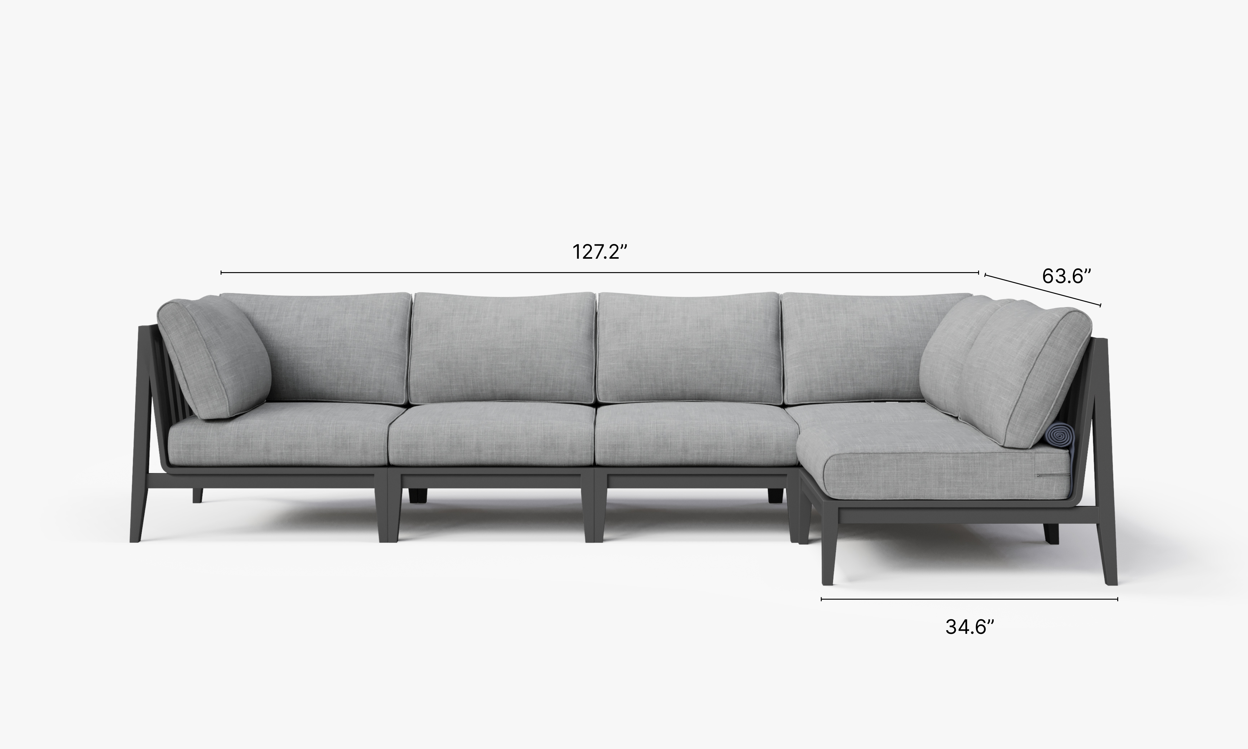 Charcoal Aluminum Outdoor L Sectional - 5 Seat dimensions in inches, also listed under Dimensions and Weights. #color_pacific fog gray