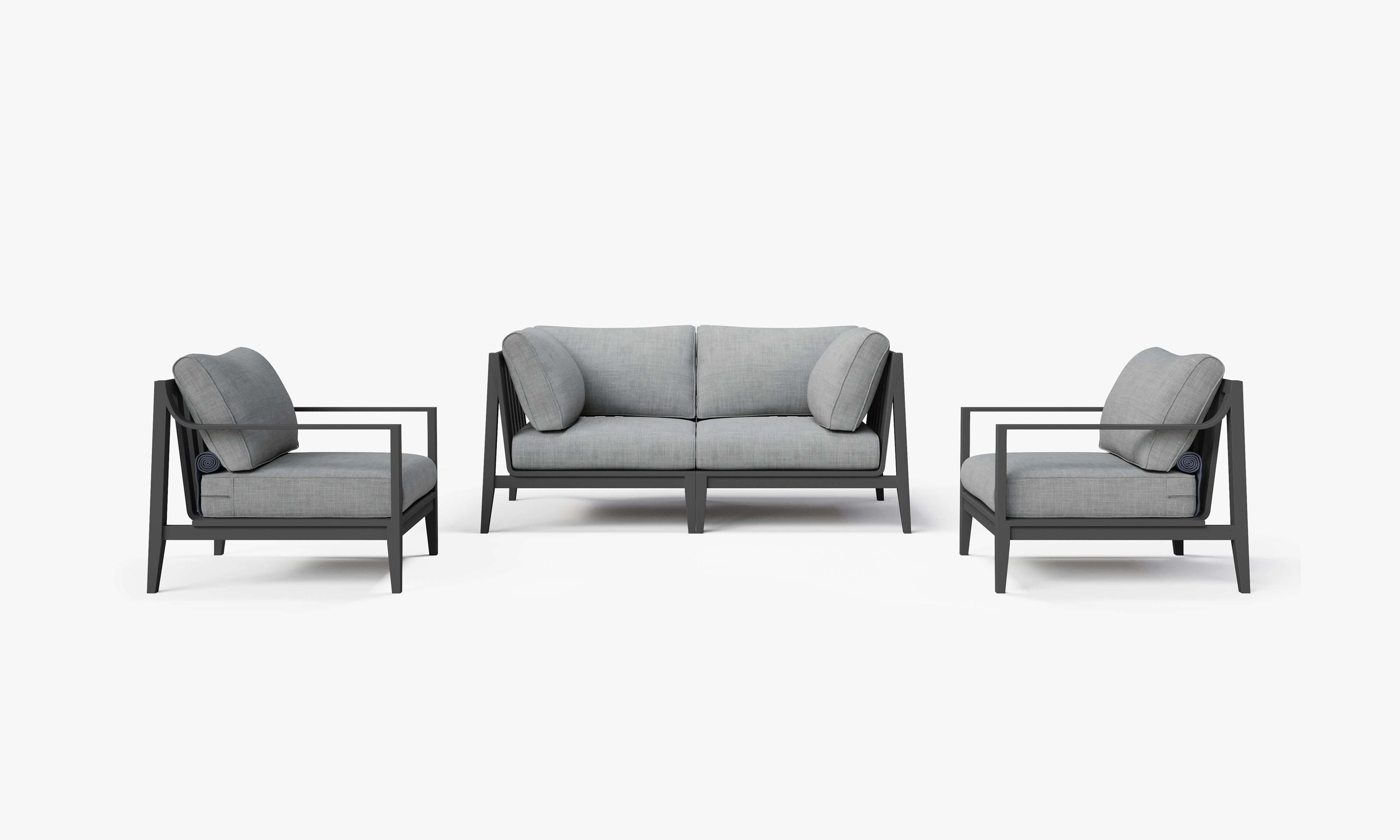 Charcoal Aluminum Outdoor Loveseat with Armchairs - 4 Seat, front. Comfortable, durable, and weather resistant outdoor seating with memory foam. #color_pacific fog gray