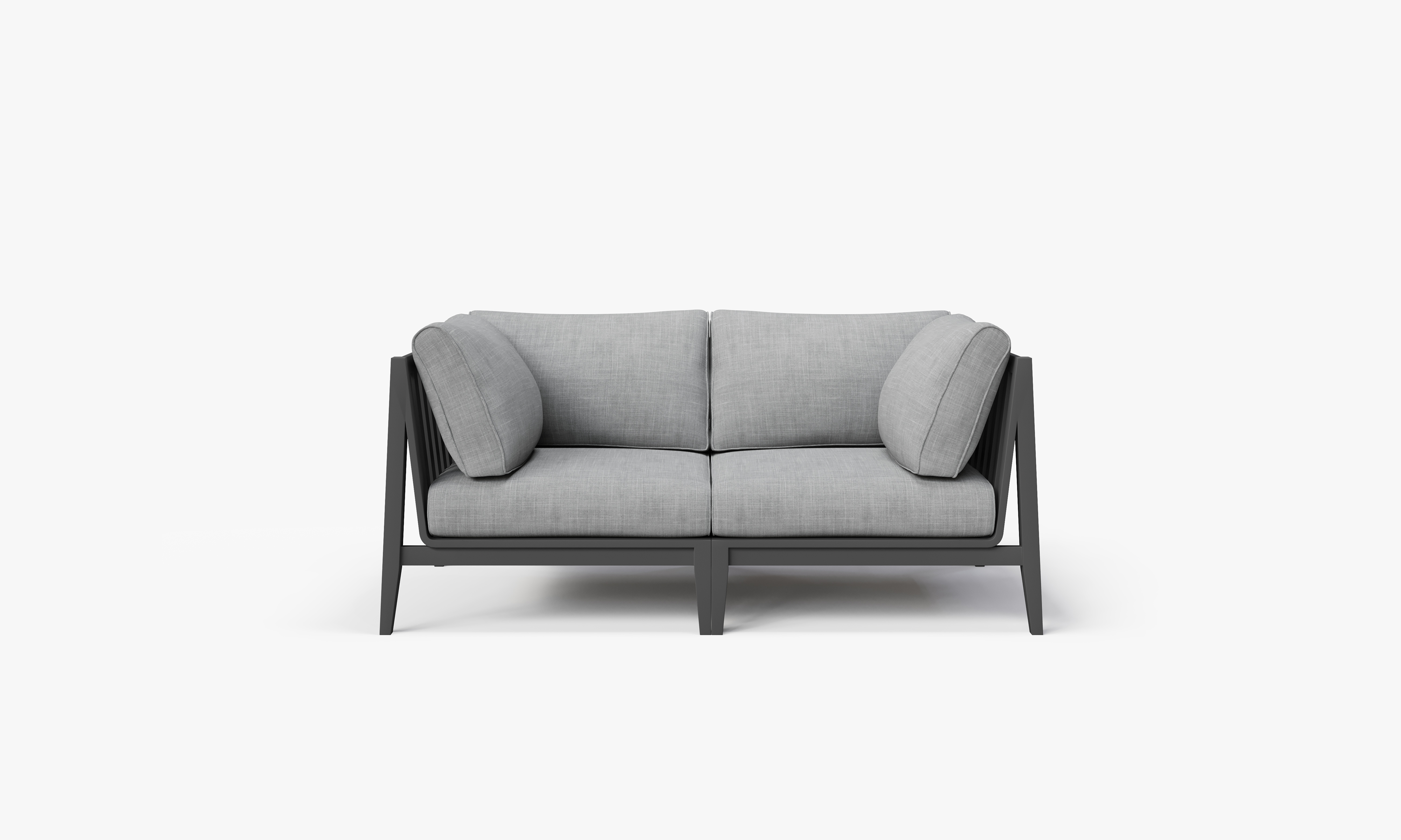 Charcoal Aluminum Outdoor Loveseat, front. Comfortable, durable, and weather resistant outdoor seating with memory foam. #color_pacific fog gray
