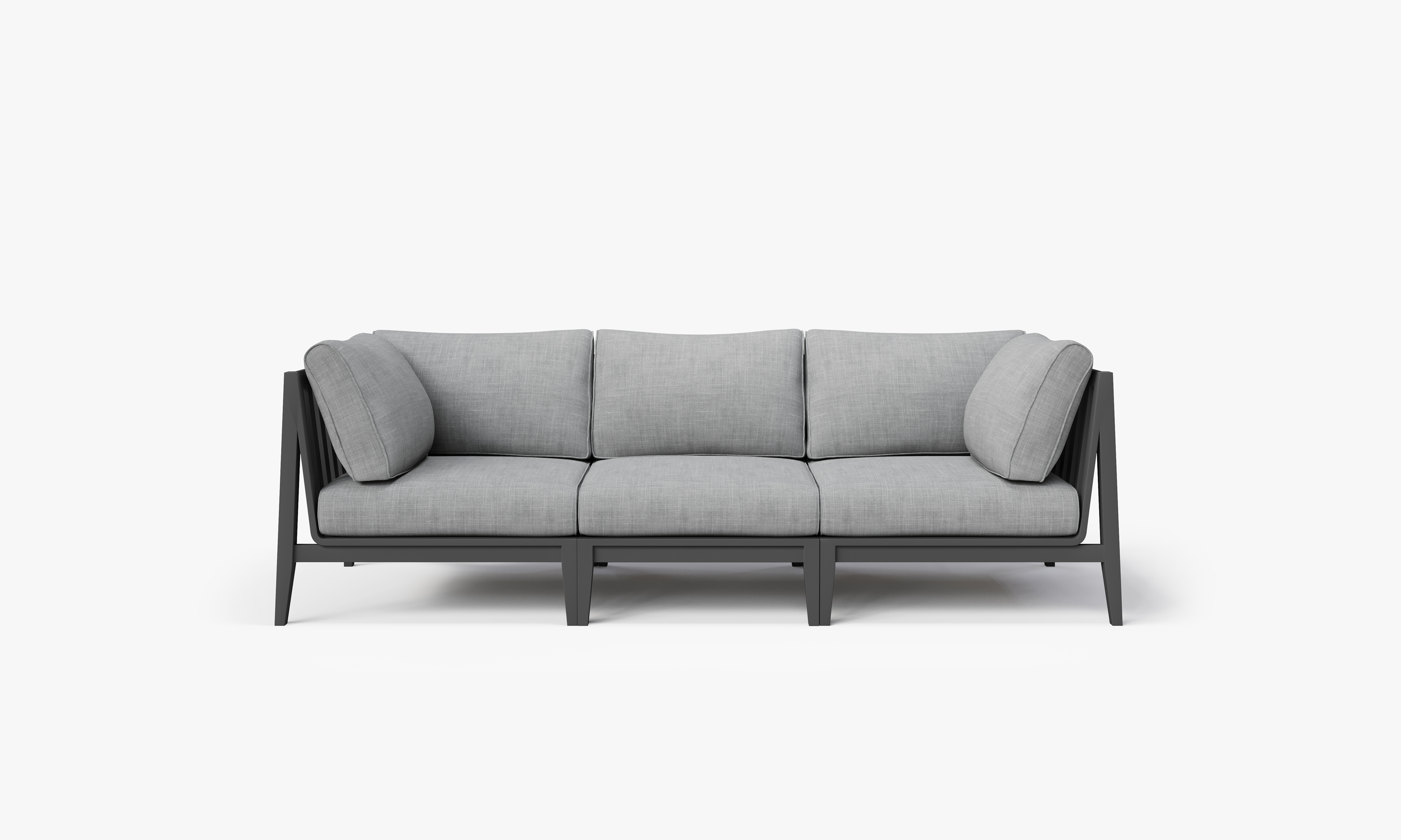 Charcoal Aluminum Outdoor Sofa - 3 Seat, front. Comfortable, durable, and weather resistant outdoor seating with memory foam. #color_pacific fog gray