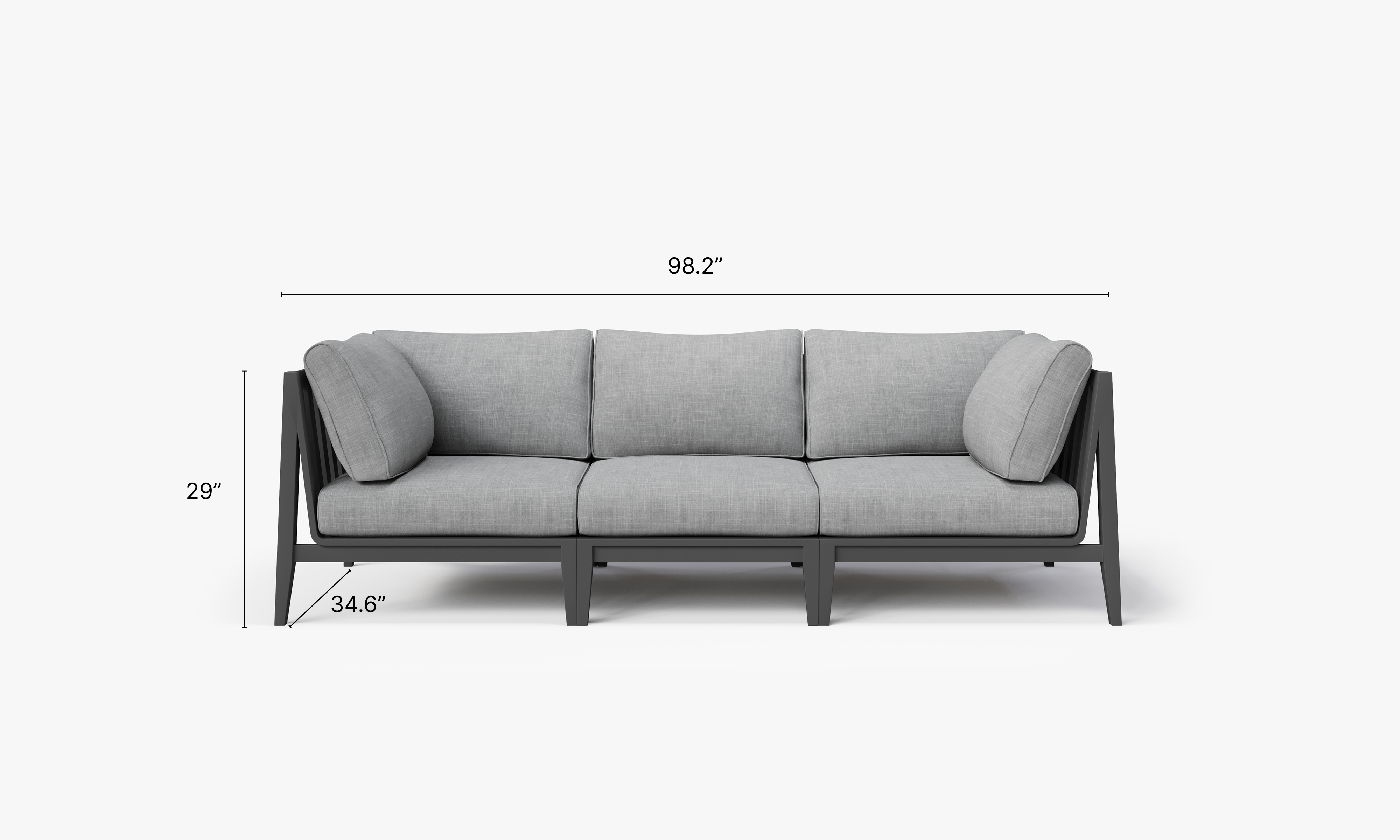 Charcoal Aluminum Outdoor Sofa - 3 Seat dimensions in inches, also listed under Dimensions and Weights. #color_pacific fog gray
