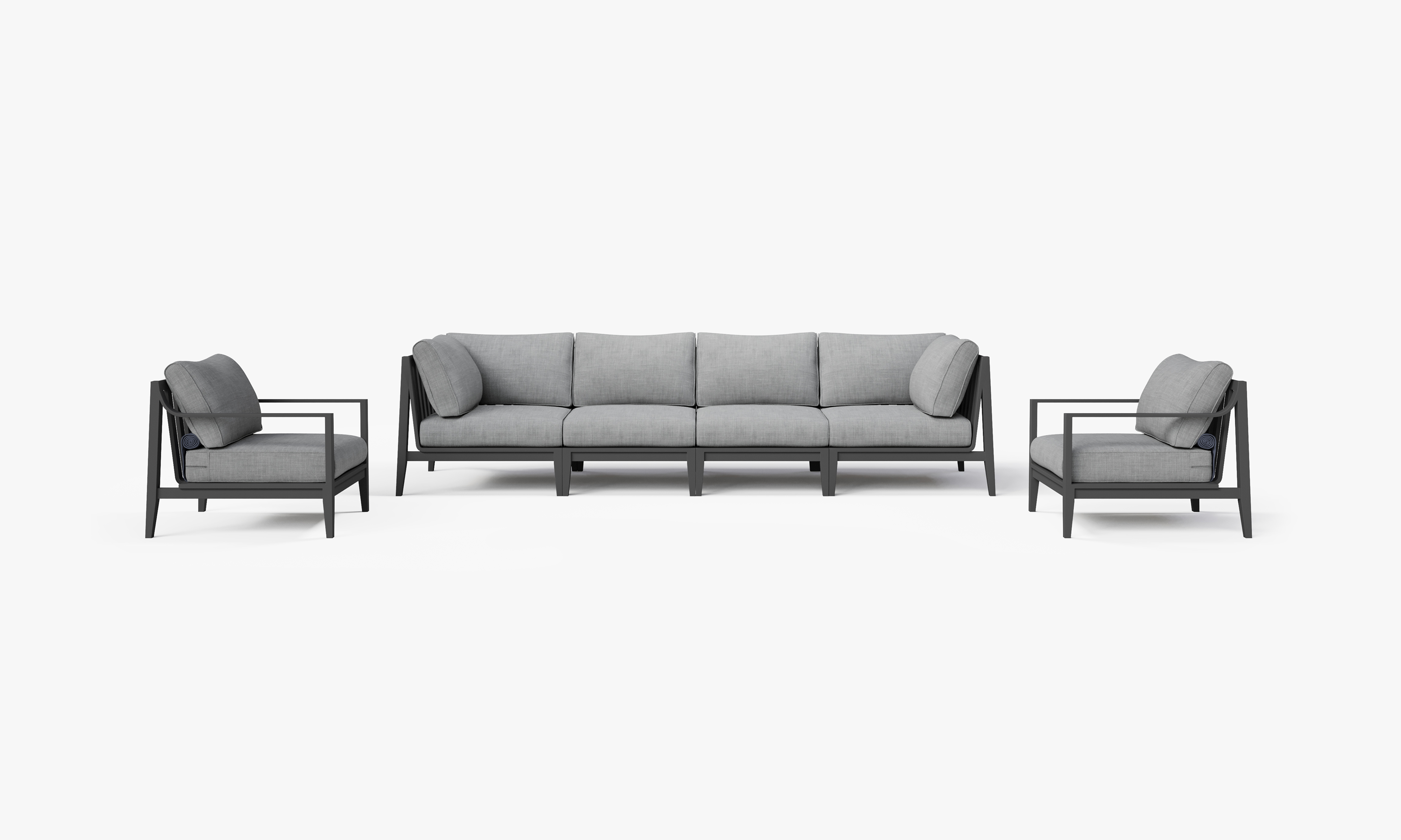 Charcoal Aluminum Outdoor Sofa with Armchairs - 6 Seat, front. Comfortable, durable, and weather resistant outdoor seating with memory foam. #color_pacific fog gray