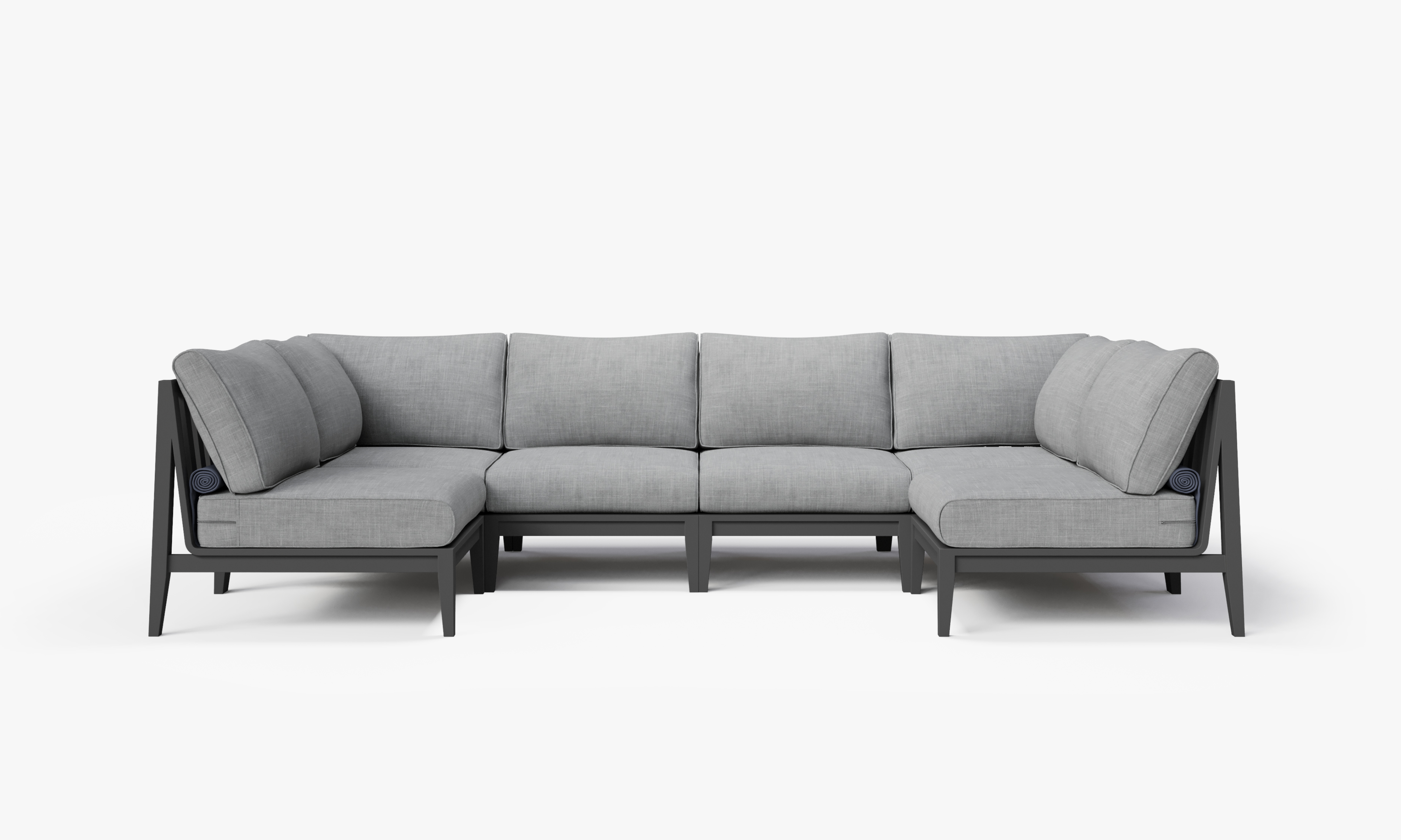 Charcoal Aluminum Outdoor U Sectional - 6 Seat, front. Comfortable, durable, and weather resistant outdoor seating with memory foam. #color_pacific fog gray
