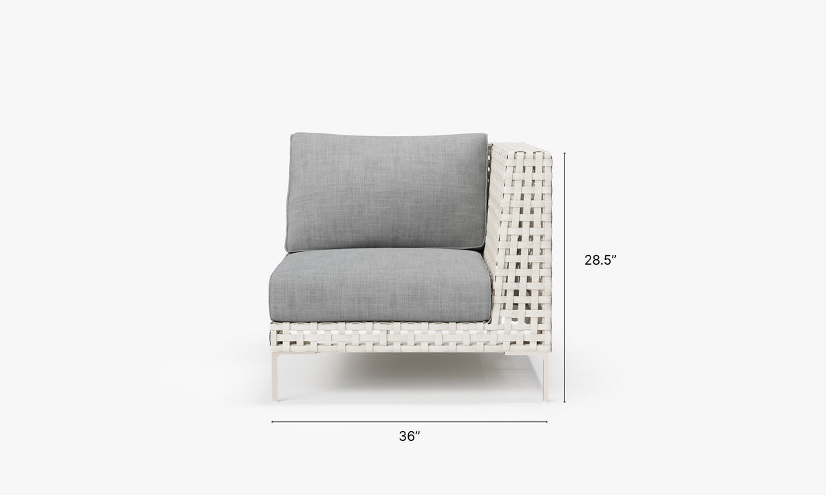 Open Weave Wicker Outdoor Corner Chair - Left/Right in Pacific Fog Gray #color_pacific fog gray