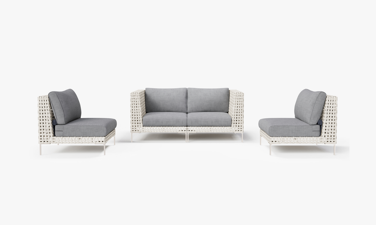 Open Weave Wicker Outdoor Loveseat with Armless Chairs - 4 Seat in Pacific Fog Gray #color_pacific fog gray