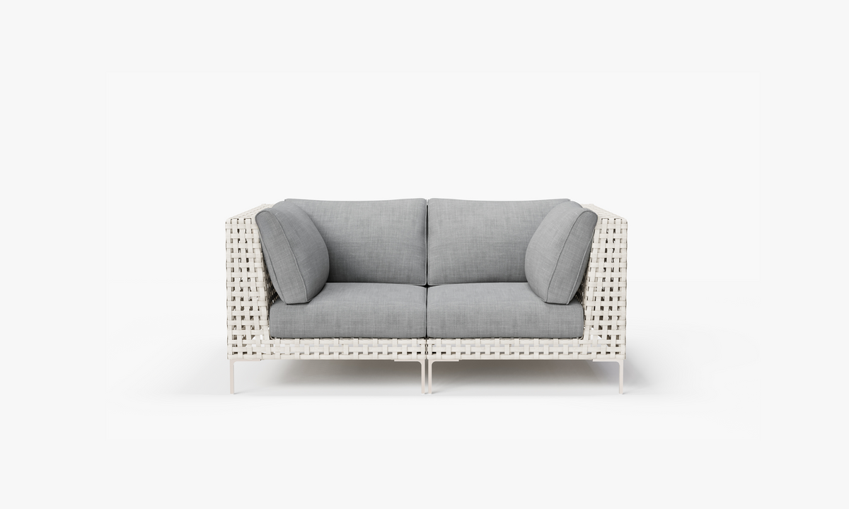 Open Weave Wicker Outdoor Loveseat in Pacific Fog Gray #color_pacific fog gray