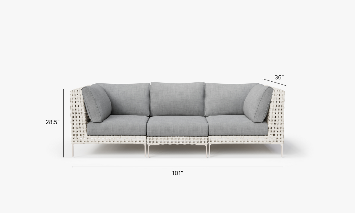 Open Weave Wicker Outdoor Sofa - 3 Seat in Pacific Fog Gray #color_pacific fog gray