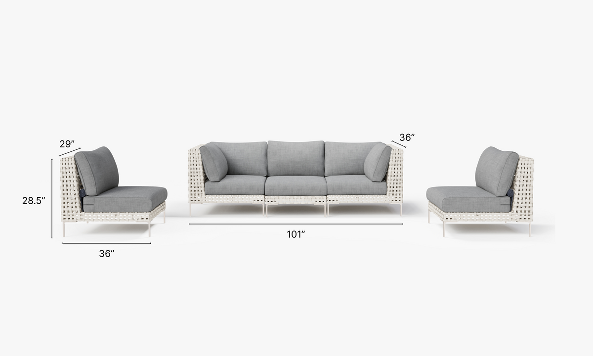 Open Weave Wicker Outdoor Sofa with Armless Chairs - 5 Seat in Pacific Fog Gray #color_pacific fog gray