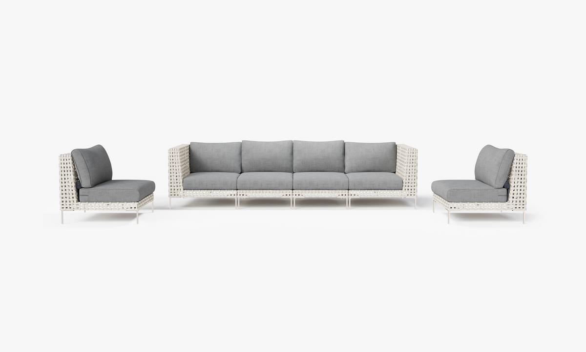 Open Weave Sofa with Armless Chairs - 6 Seat in Pacific Fog Gray #color_pacific fog gray