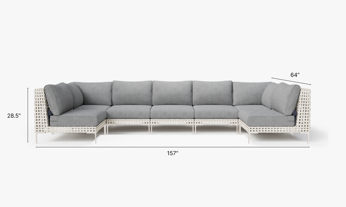Open Weave Wicker U Sectional - 7 Seat in Pacific Fog Gray #color_pacific fog gray