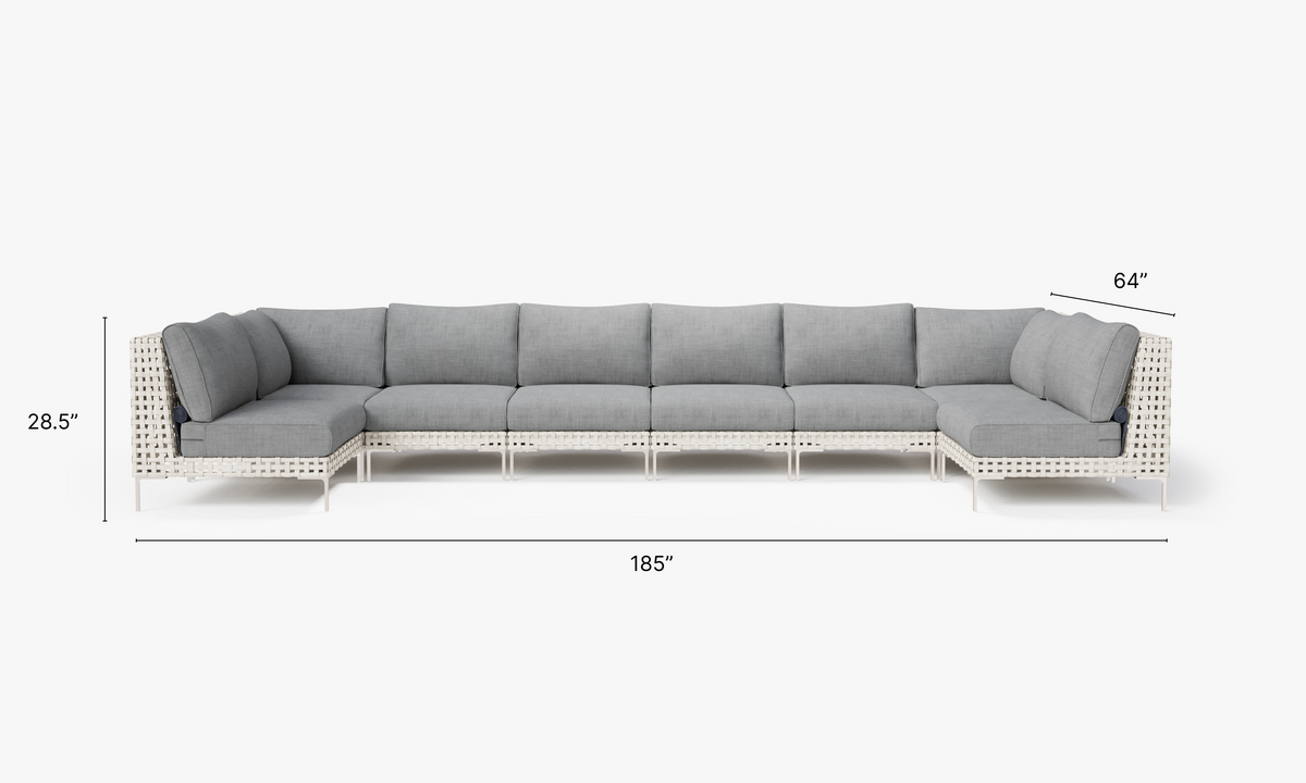 Open Weave Wicker U Sectional - 8 Seat in Pacific Fog Gray #color_pacific fog gray