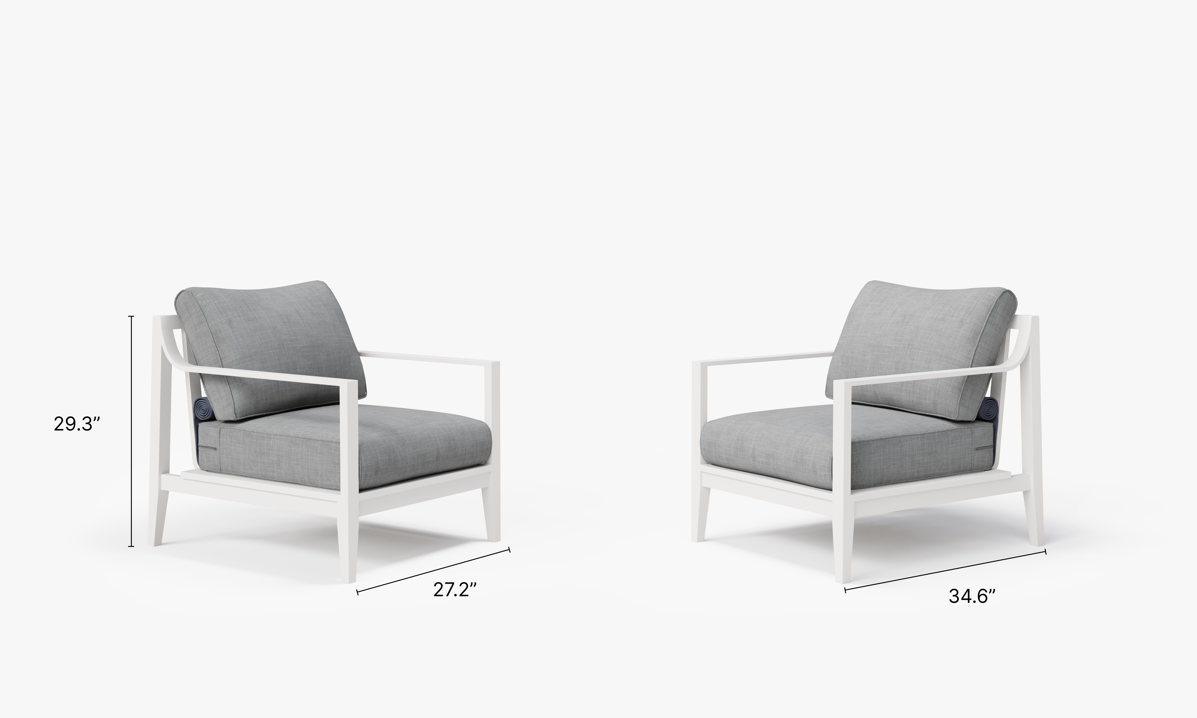 White Aluminum Outdoor Armchair Conversation Set dimensions in inches, also listed under Dimensions and Weights. #color_pacific fog gray