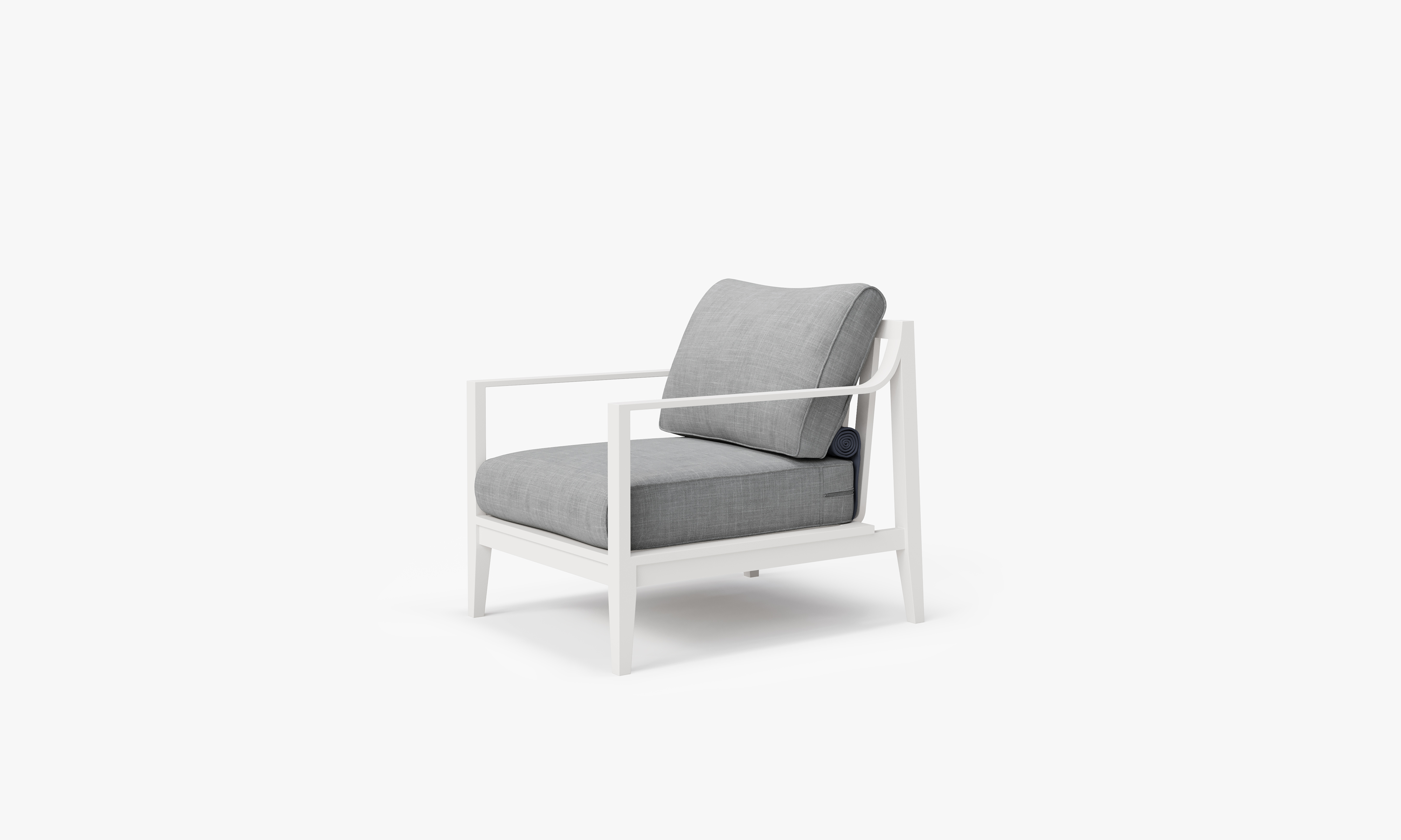 White Aluminum Outdoor Armchair, front. Comfortable, durable, and weather resistant outdoor seating with memory foam. #color_pacific fog gray