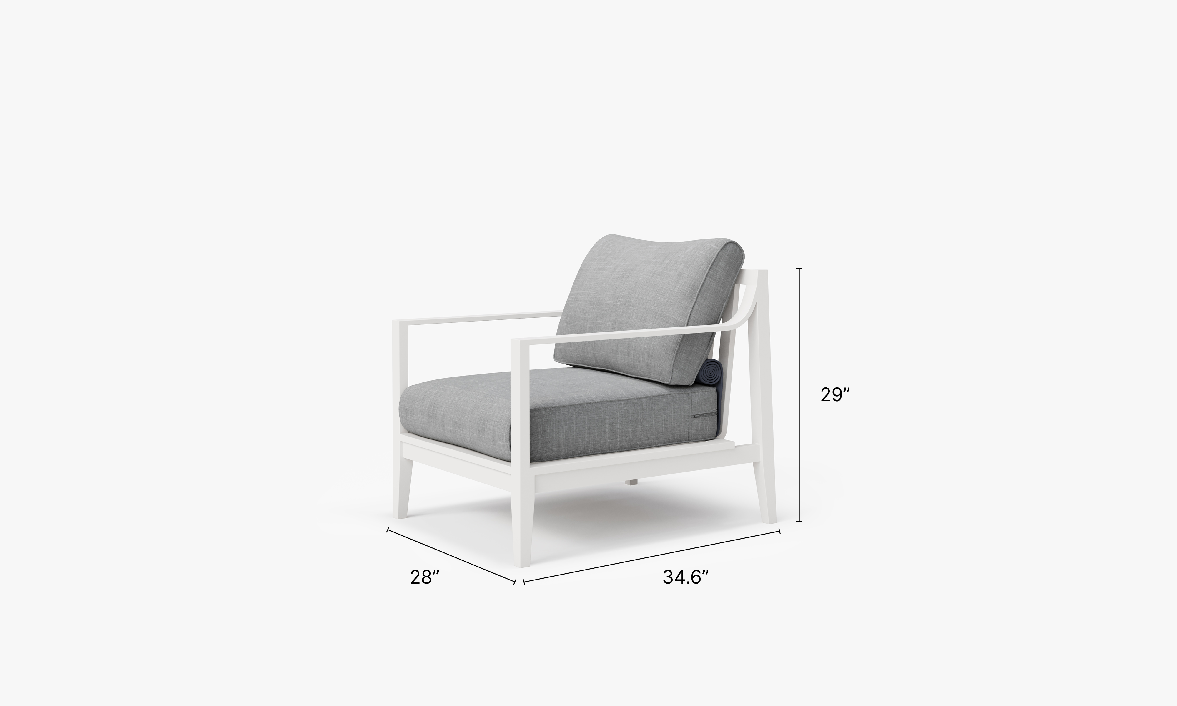 White Aluminum Outdoor Armchair dimensions in inches, also listed under Dimensions and Weights. #color_pacific fog gray