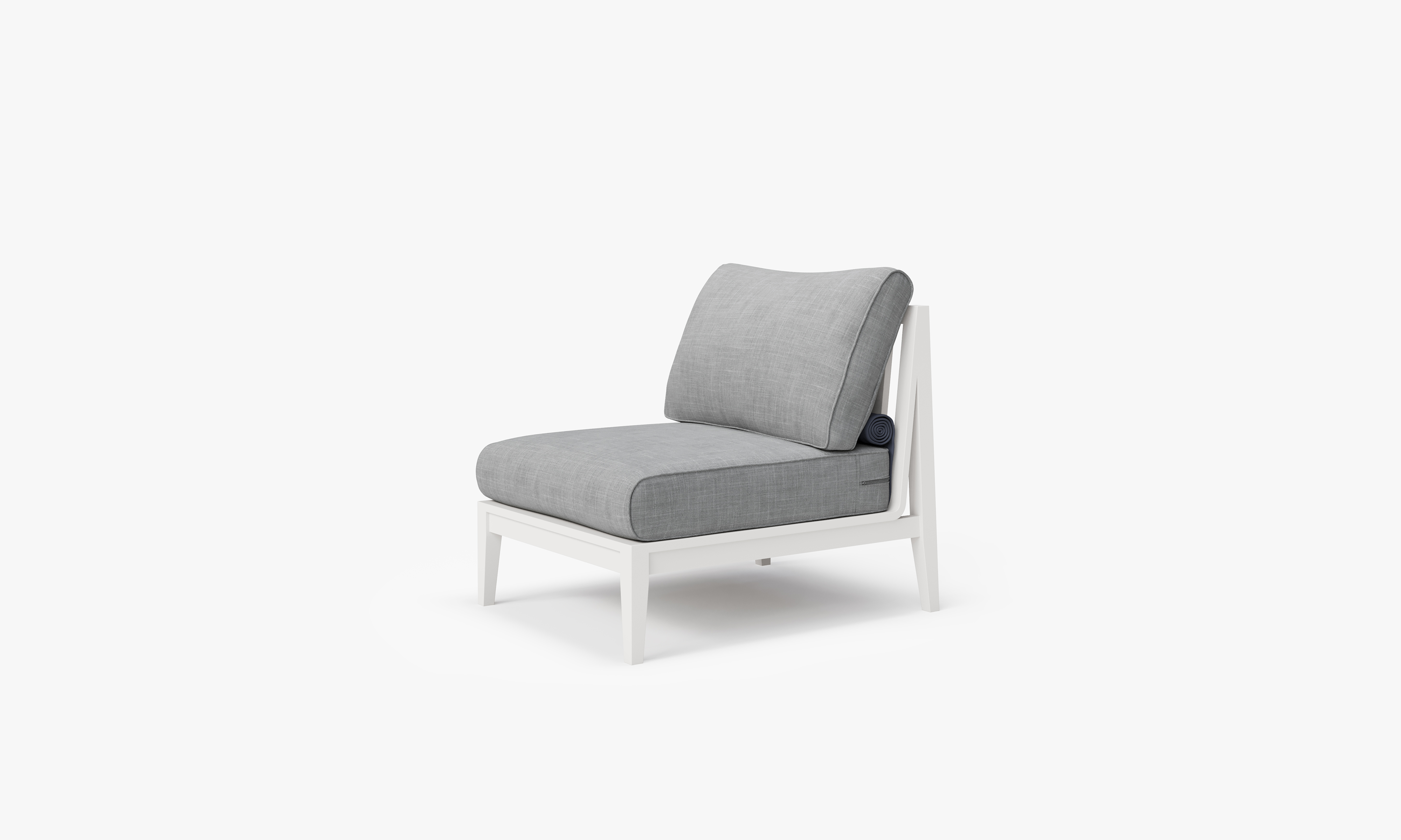 White Aluminum Outdoor Armless Chair, front. Comfortable, durable, and weather resistant outdoor seating with memory foam. #color_pacific fog gray