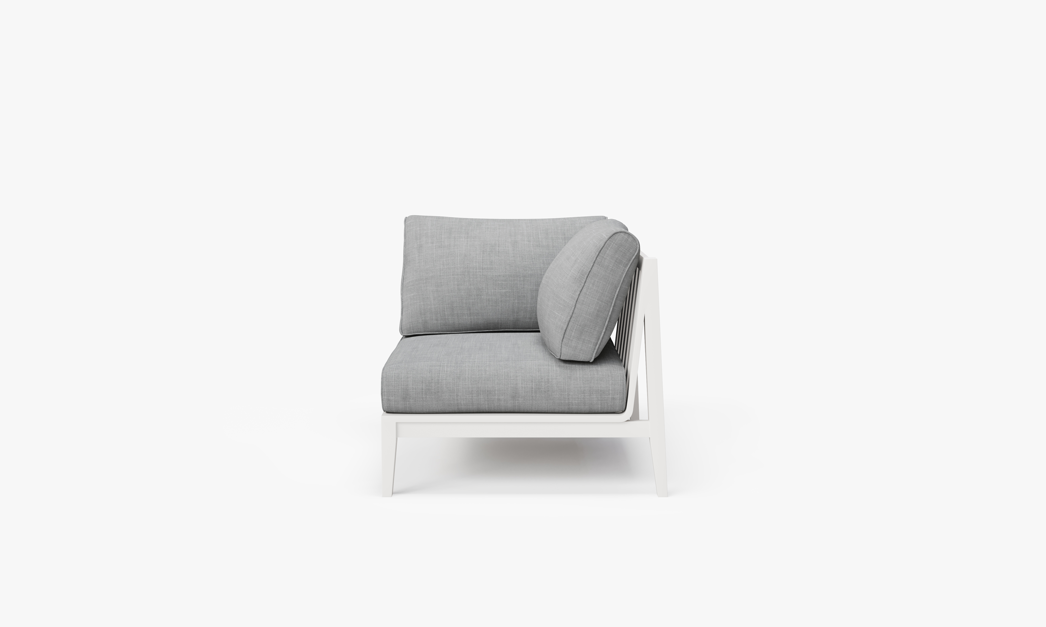 White Aluminum Outdoor Corner Chair - Left, front. Comfortable, durable, and weather resistant outdoor seating with memory foam. #color_pacific fog gray