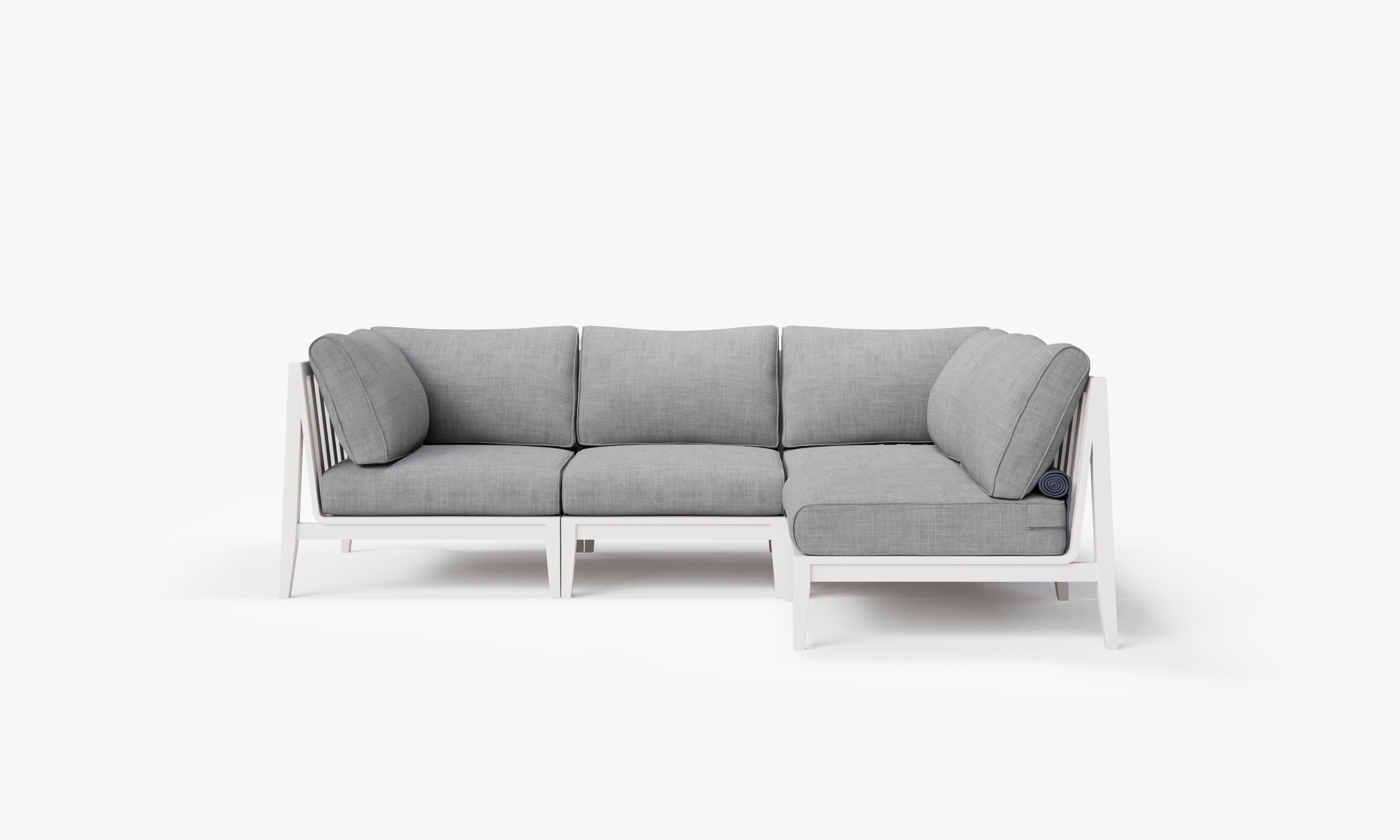 White Aluminum Outdoor L Sectional - 4 Seat, front. Comfortable, durable, and weather resistant outdoor seating with memory foam. #color_pacific fog gray