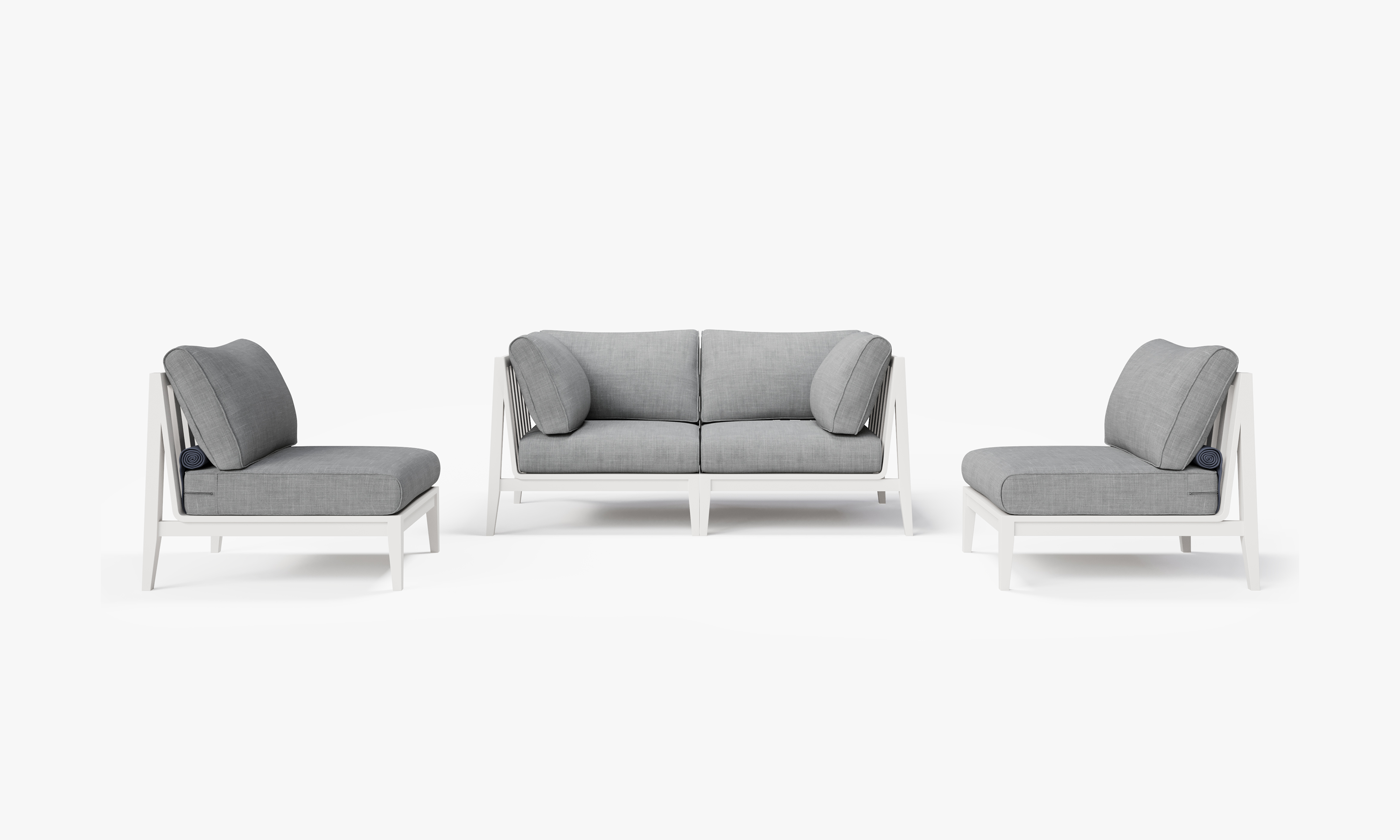 White Aluminum Outdoor Loveseat with Armless Chairs - 4 Seat, front. Comfortable, durable, and weather resistant outdoor seating with memory foam. #color_pacific fog gray