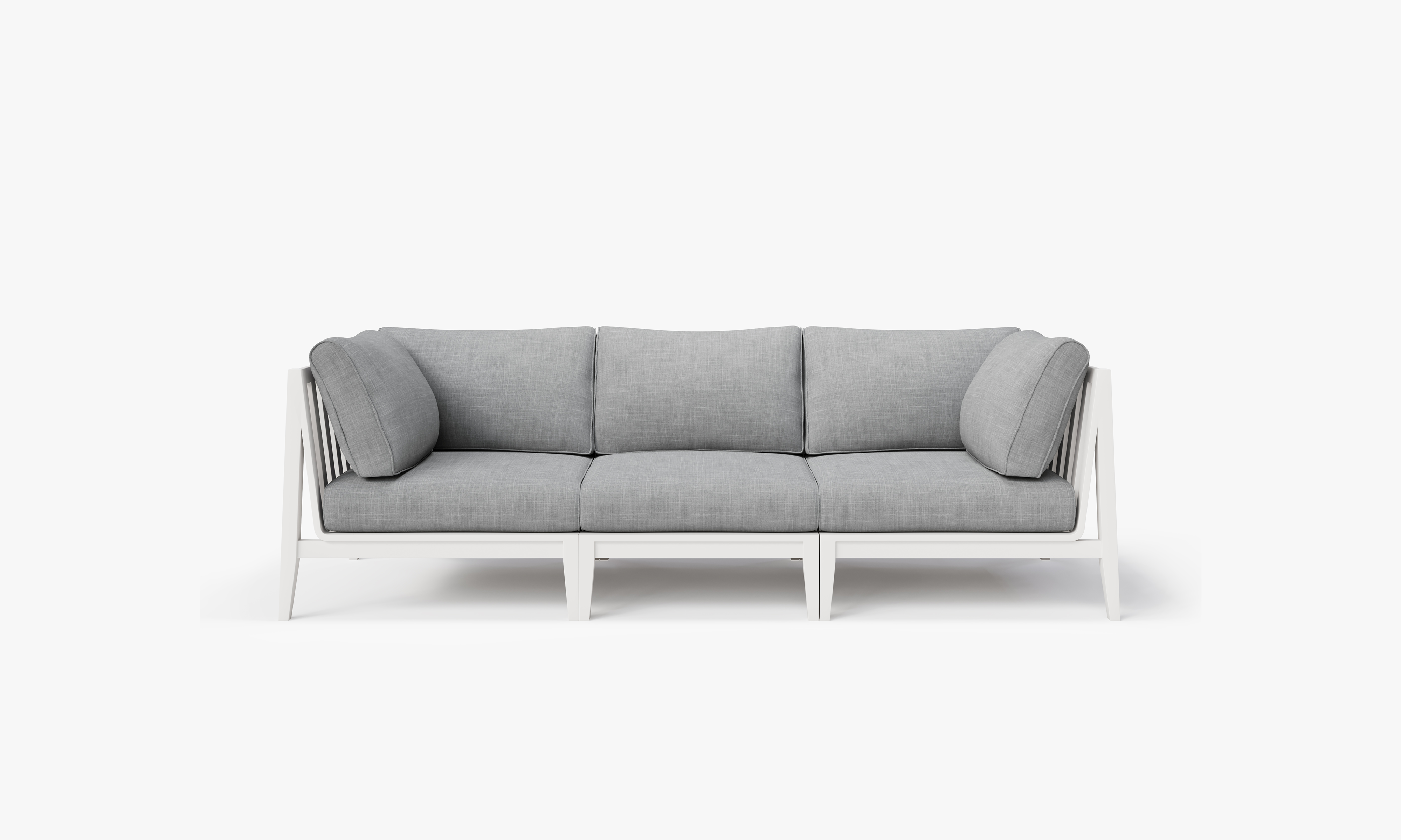 White Aluminum Outdoor Sofa - 3 Seat, front. Comfortable, durable, and weather resistant outdoor seating with memory foam. #color_pacific fog gray