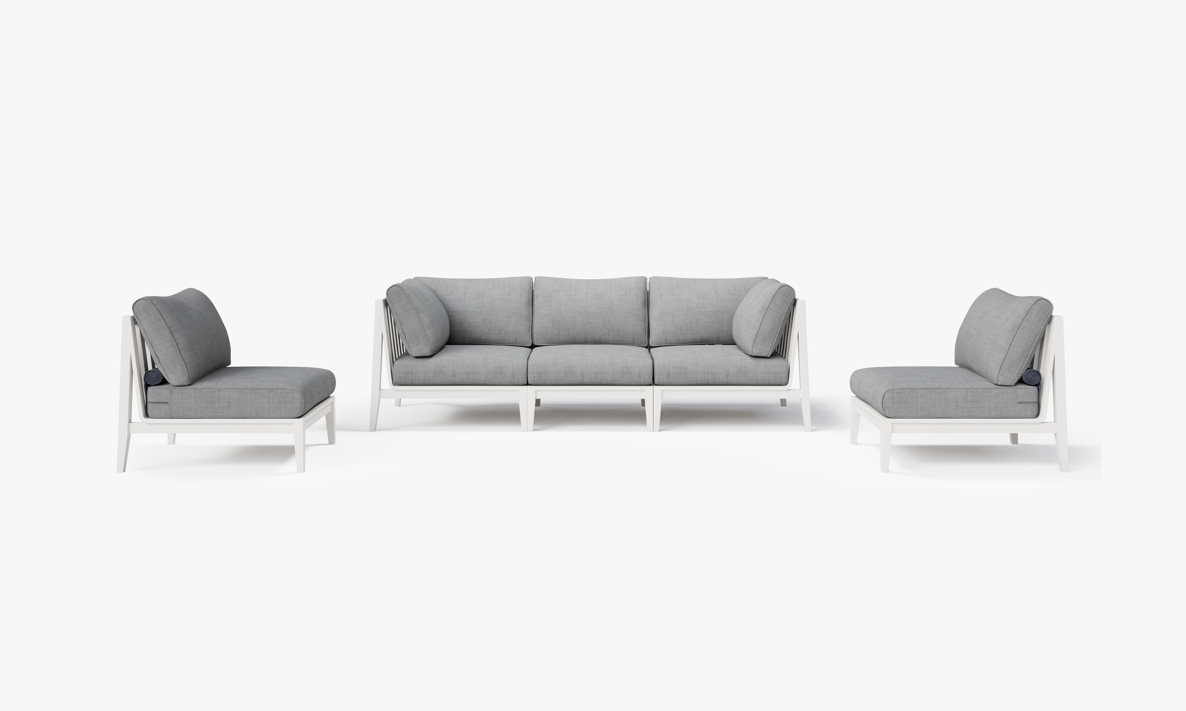 White Aluminum Outdoor Sofa with Armless Chairs - 5 Seat, front. Comfortable, durable, and weather resistant outdoor seating with memory foam. #color_pacific fog gray